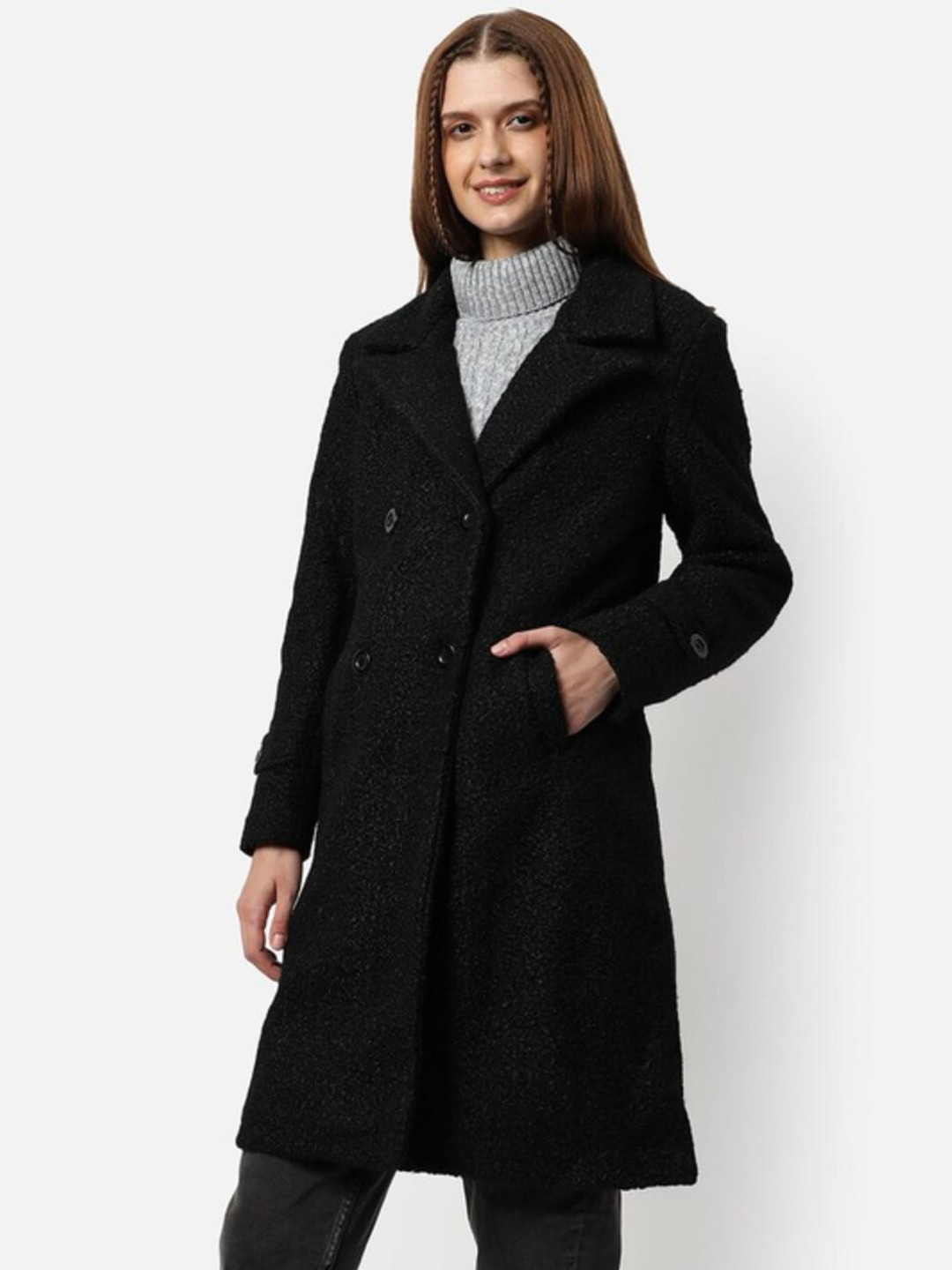 Campus Sutra Notched Lapel Collar Longline Trench Coat