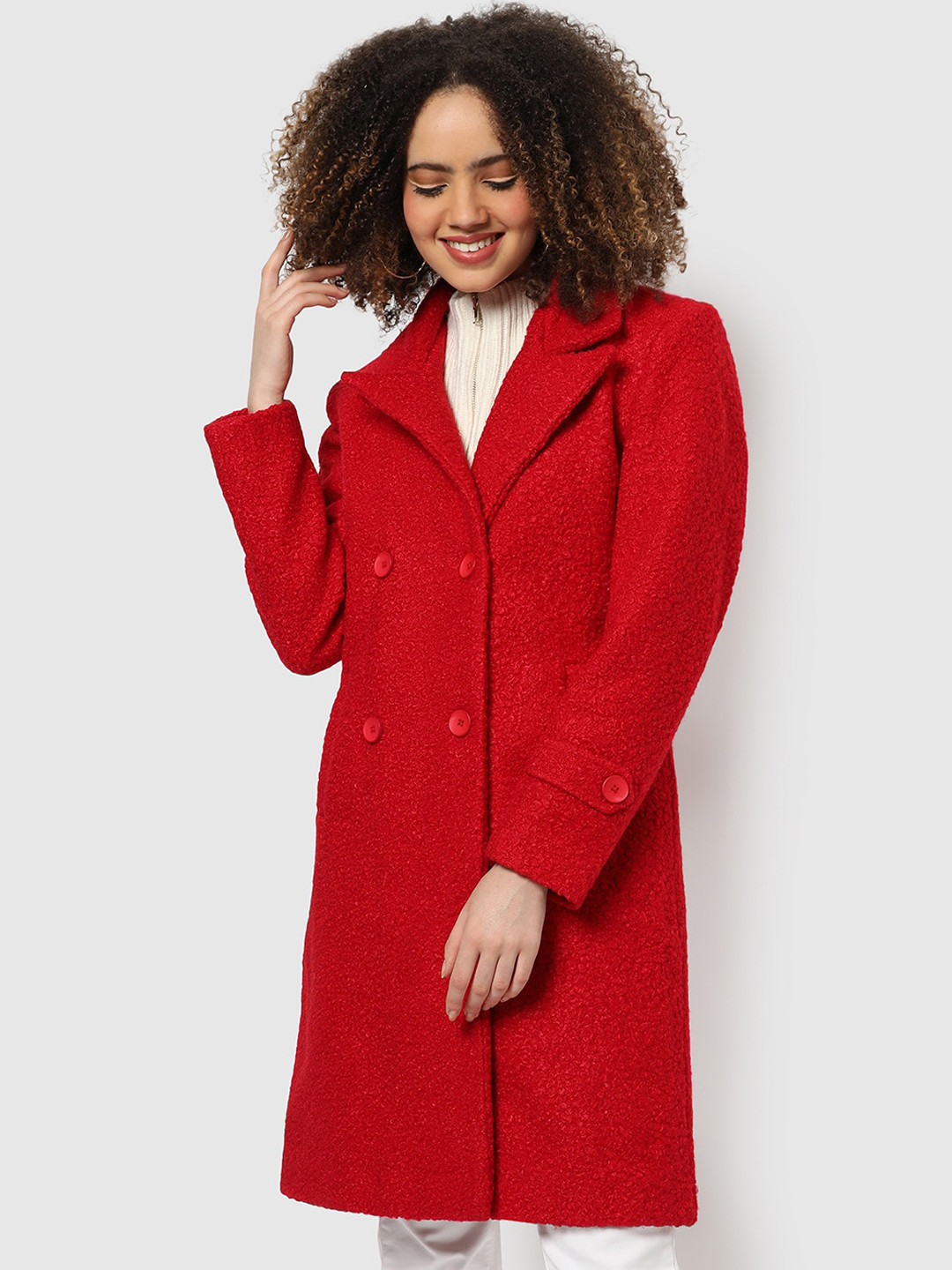 Campus Sutra Double-Breasted Acrylic Longline Overcoat