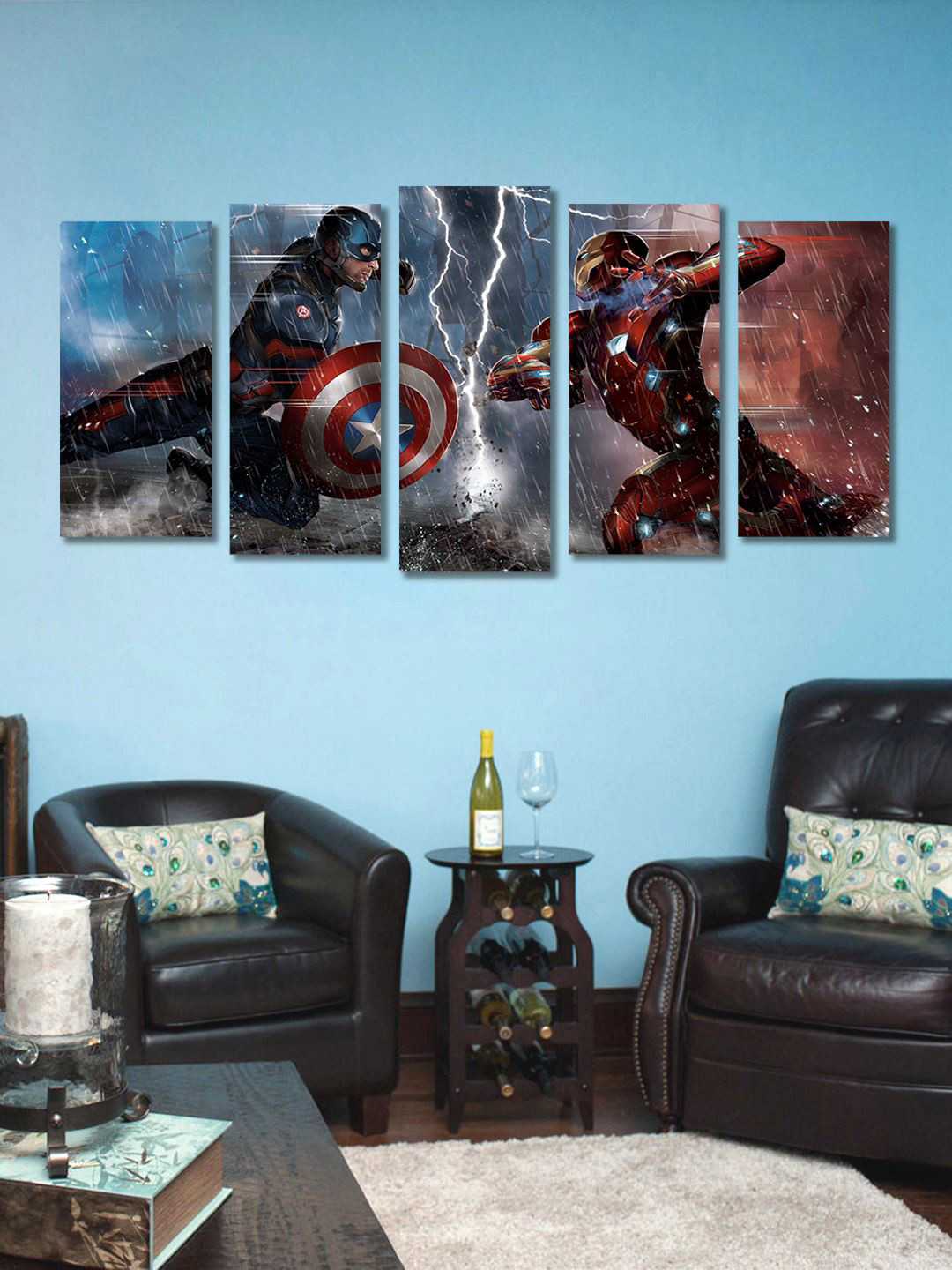 999Store Ironman & Captain America Canvas 5 Piece Wall Rectangle Paintings Wall Art