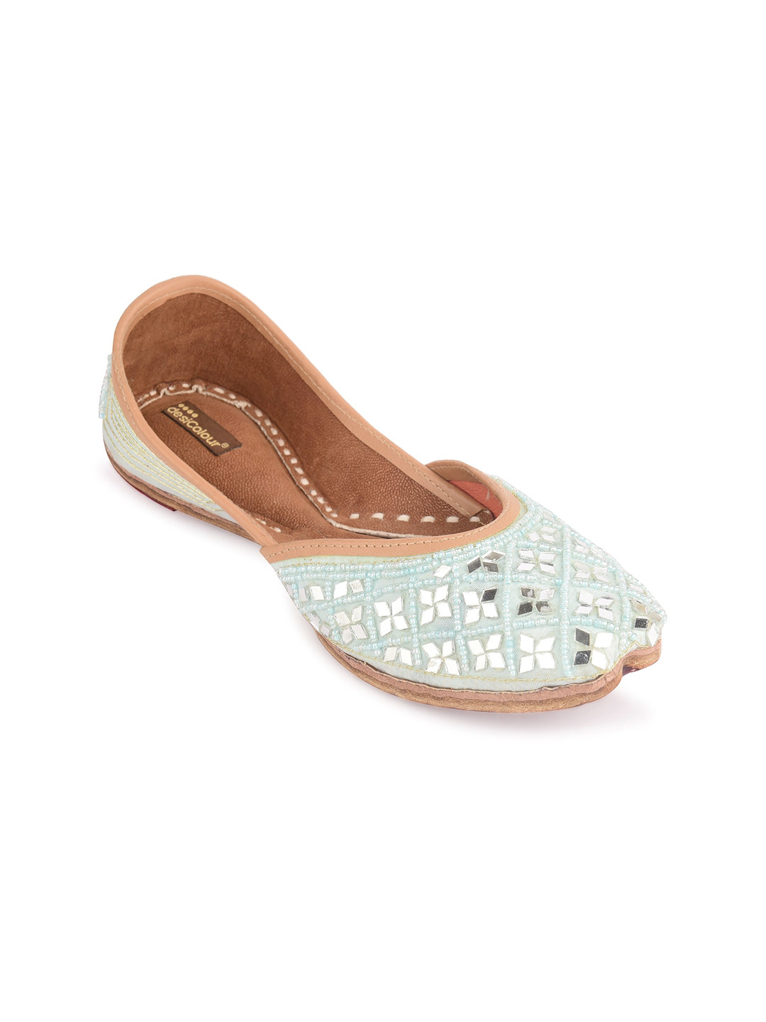 DESI COLOUR Ethnic Mirror Embellished Square Toe Mojaris