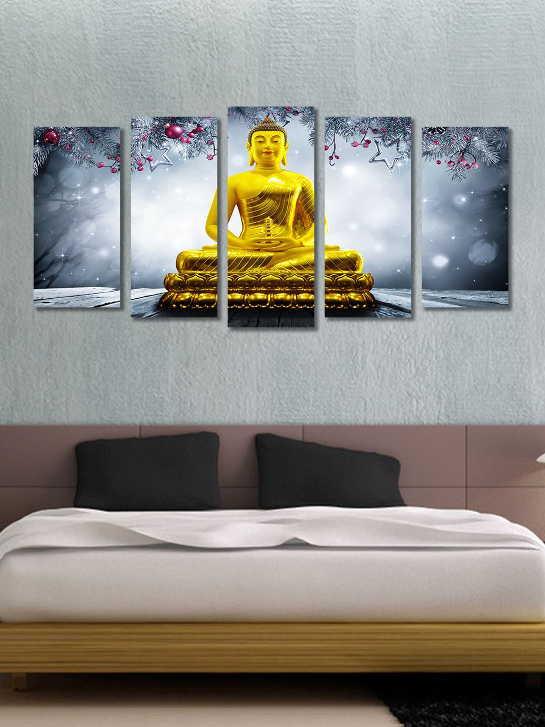 999Store Buddha Wood 5 Piece Wall Rectangle Paintings Wall Art