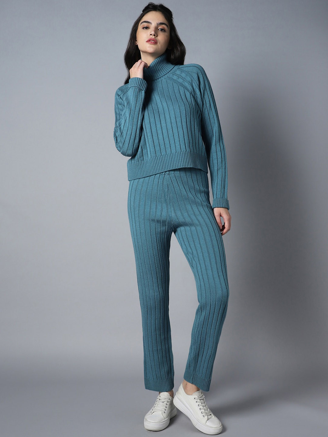 High Star Self Design High Neck Acrylic Sweater With Trousers