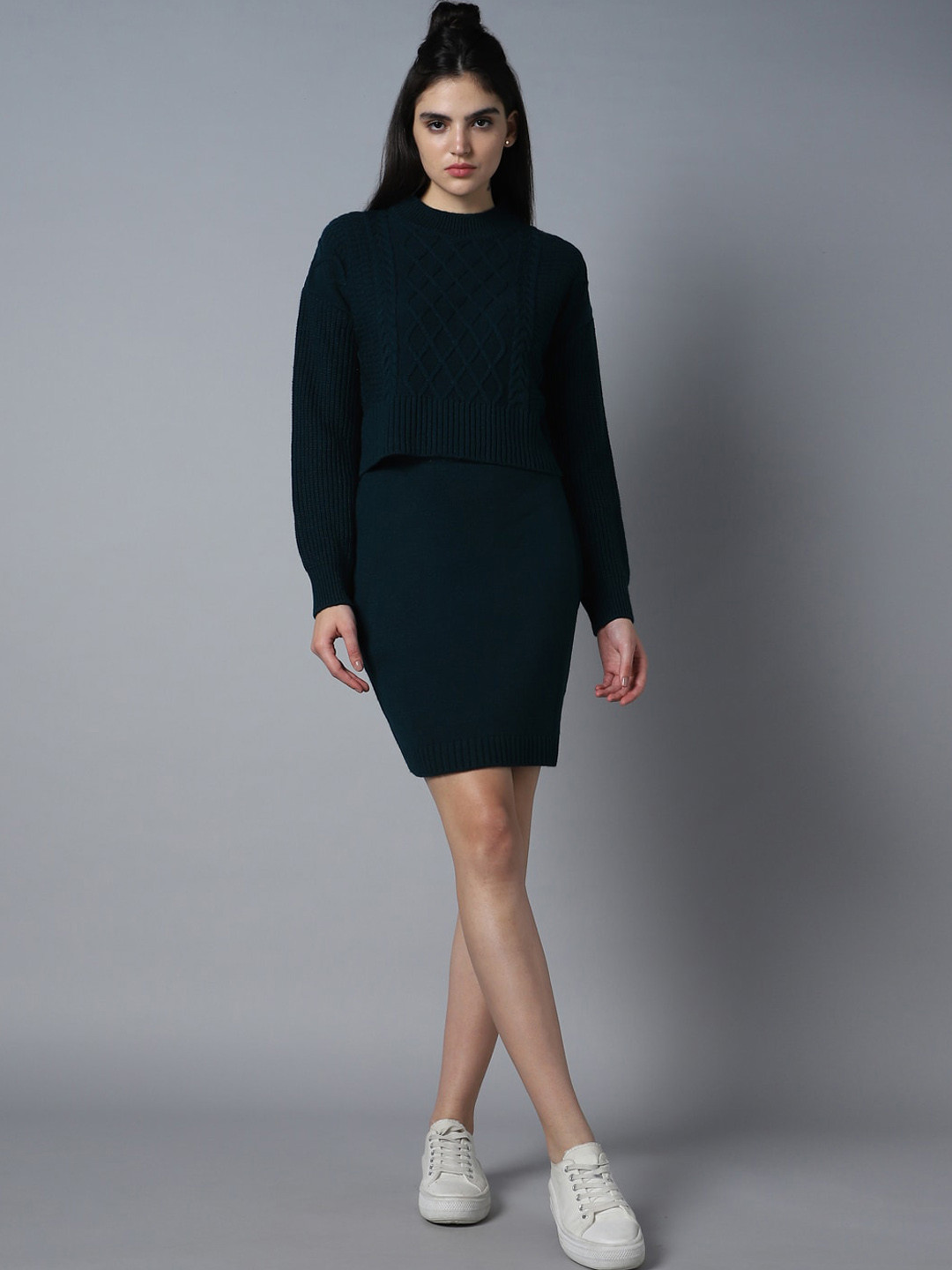 High Star Self Design High Neck Acrylic Sweater & Trousers Co Ords