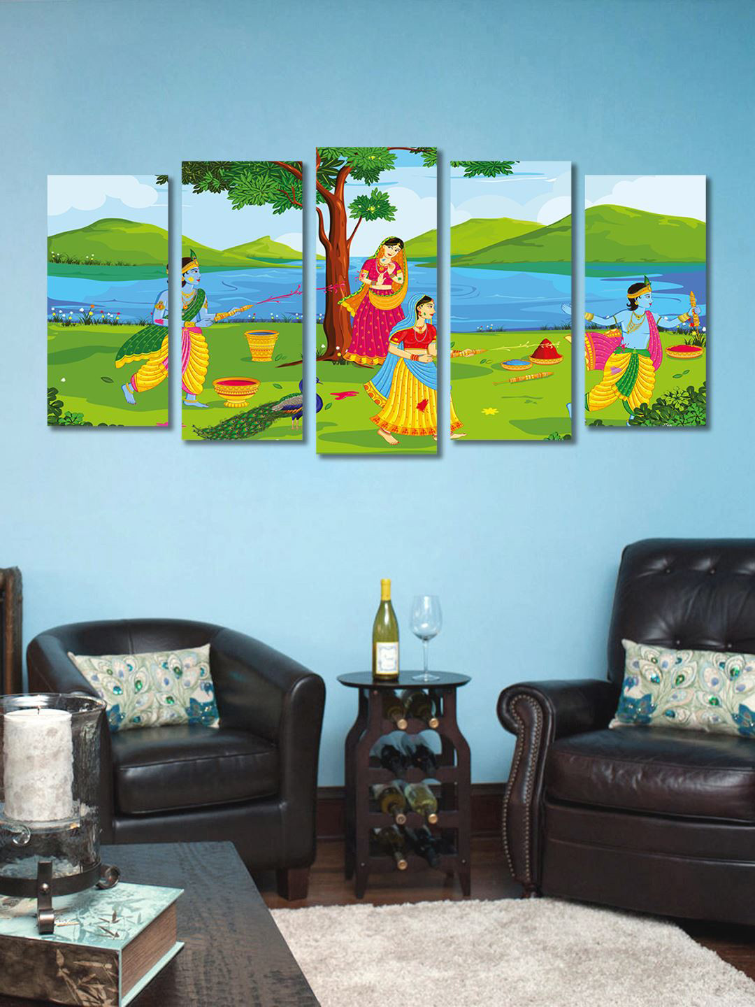 999Store Lord Krishna & Radha Canvas 5 Pcs Wall Rectangle Paintings Wall Art