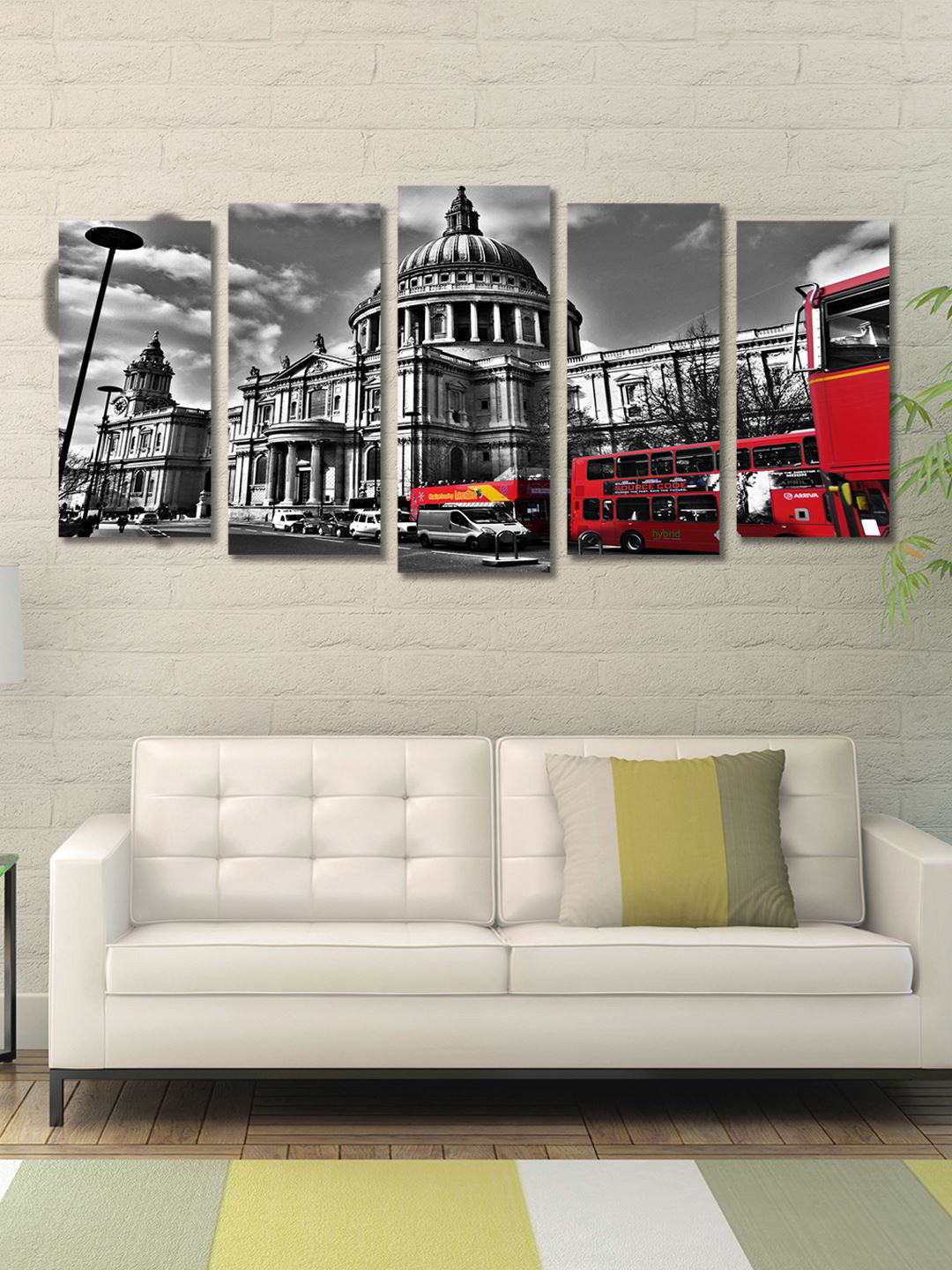 999Store Grey & Red Set of 5 Architecture Wall Art