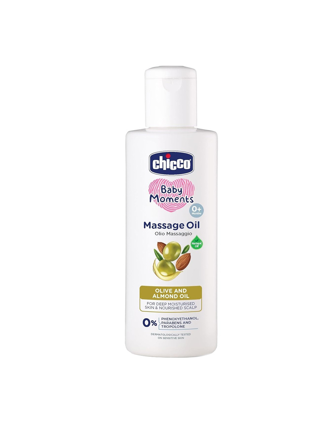 Chicco Baby Moments Moisturizing Massage Oil with Olive & Almond Oil - 200 ml