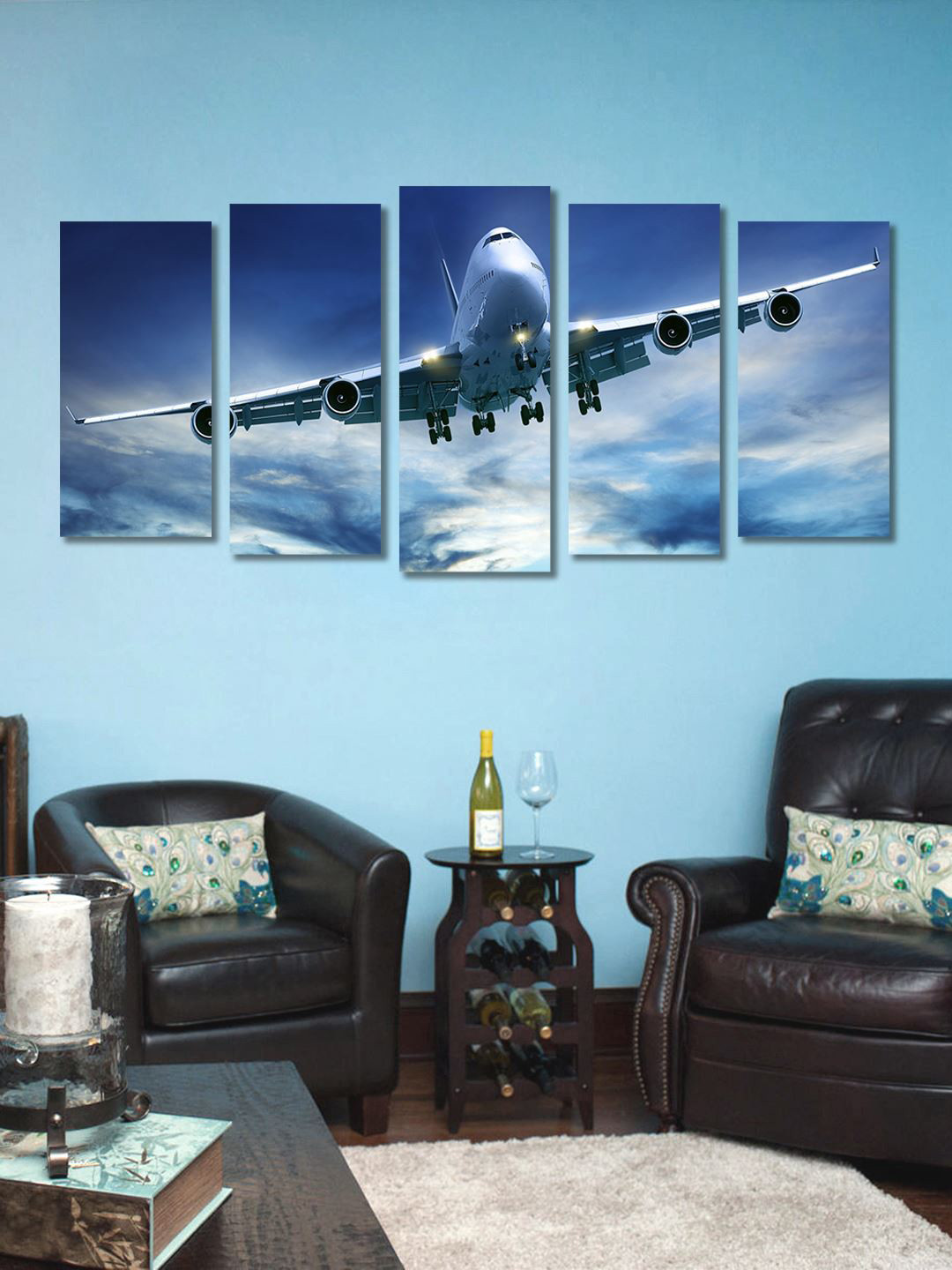 999Store Flying Airplane Wood 5 Piece Wall Rectangle Paintings Wall Art