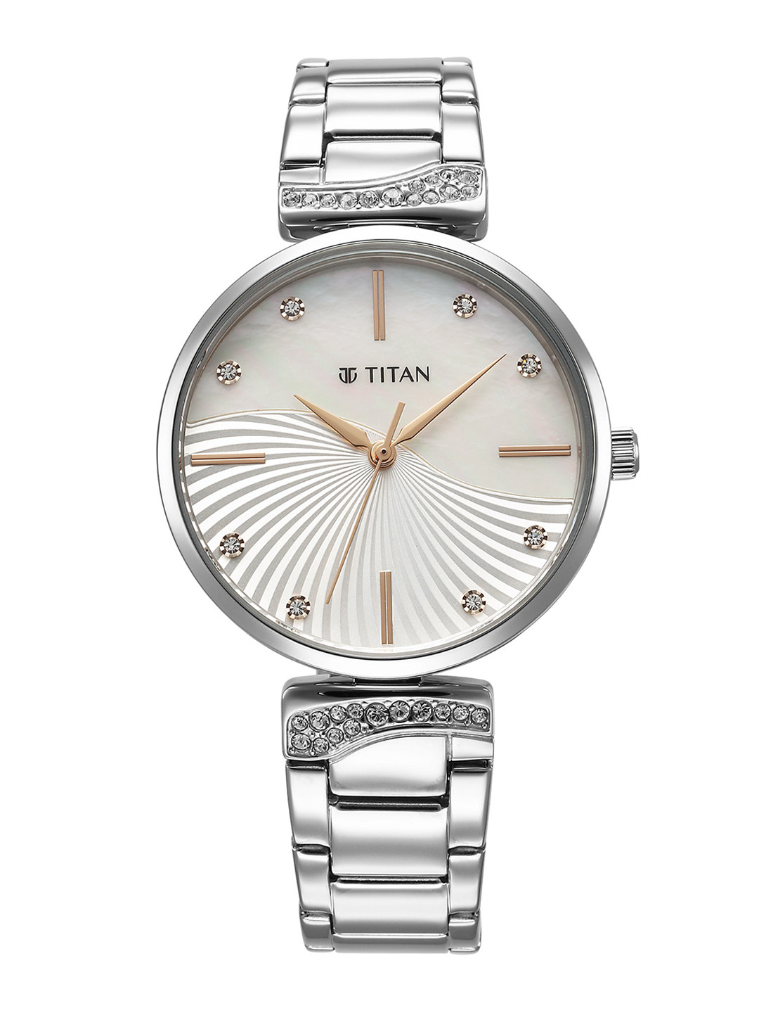 Titan Women Embellished Dial & Stainless Steel Straps Analogue Watch 95237SM01