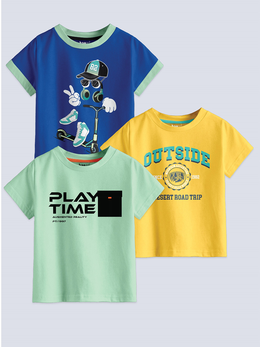 BAESD Boys Pack Of 3 Typography Printed Pure Cotton T-shirt