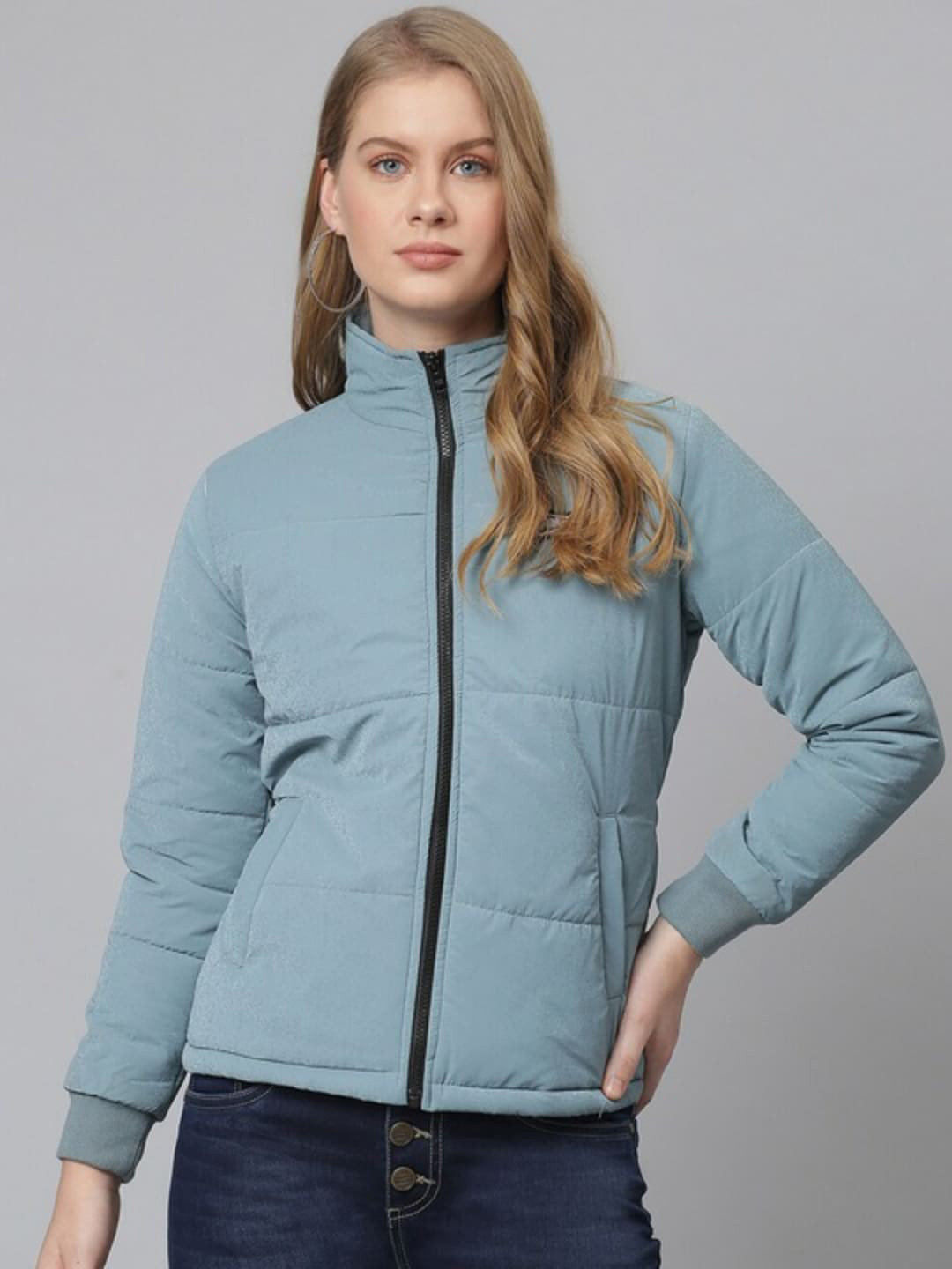 Campus Sutra Windcheater High Neck Longline Puffer Jacket