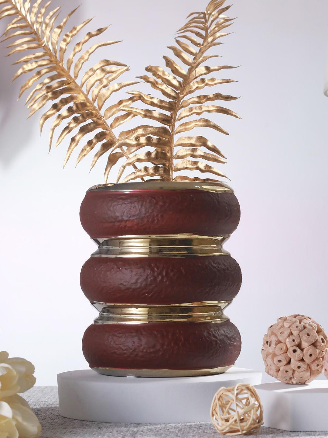 TIED RIBBONS Brown Decorative Ceramic Flower Vase