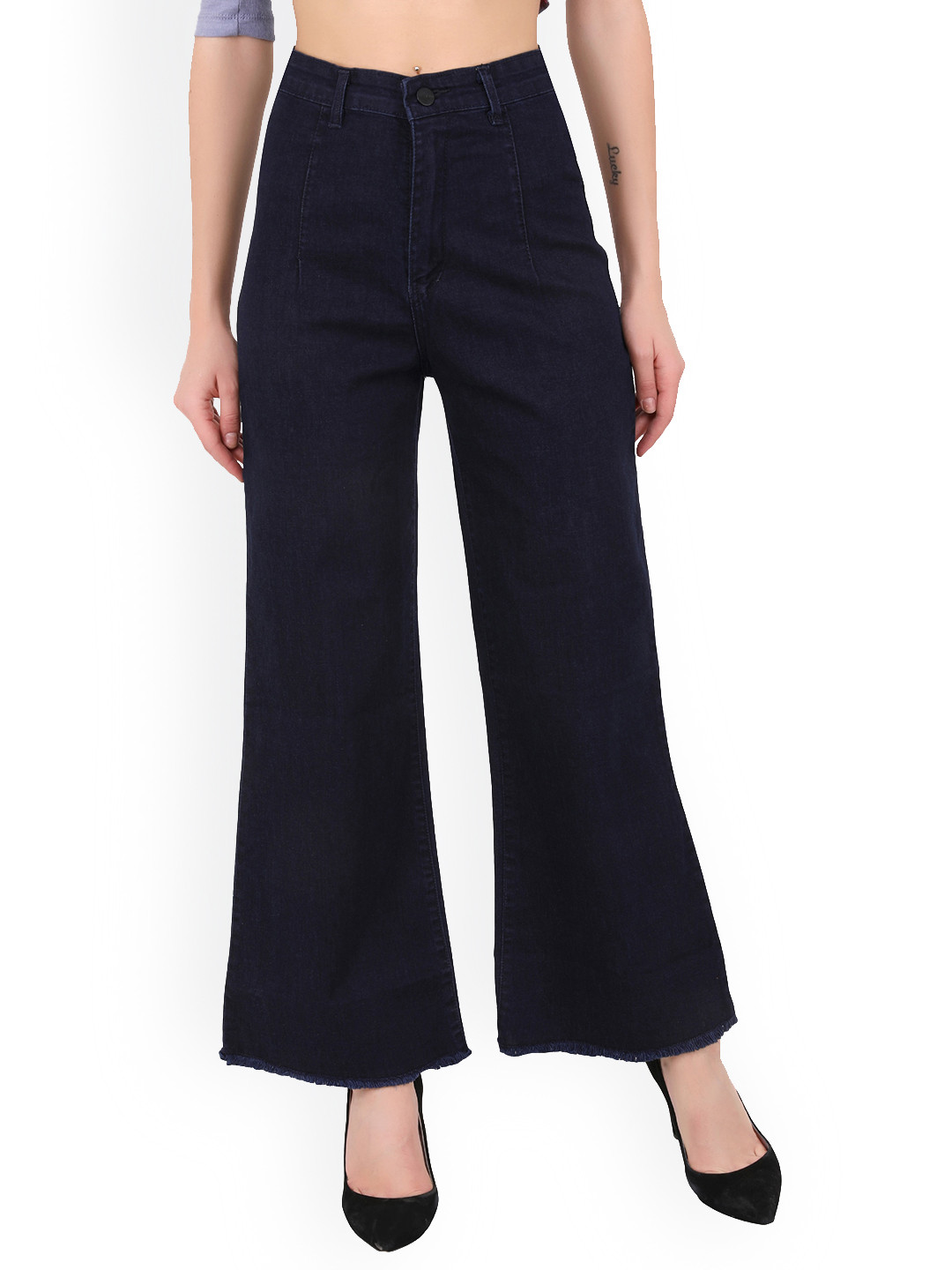 MM-21 Women Relaxed Straight Leg Bootcut Loose Fit High-Rise Clean Look Pleated Jeans