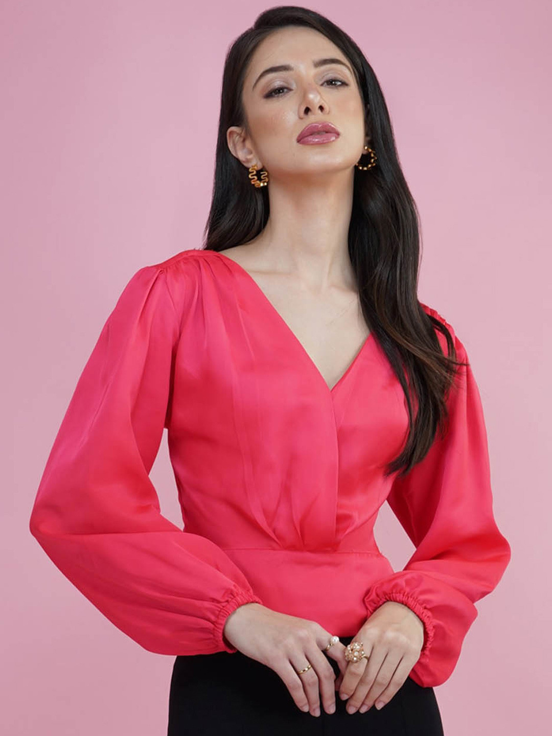 DELAN Red Blouson Top