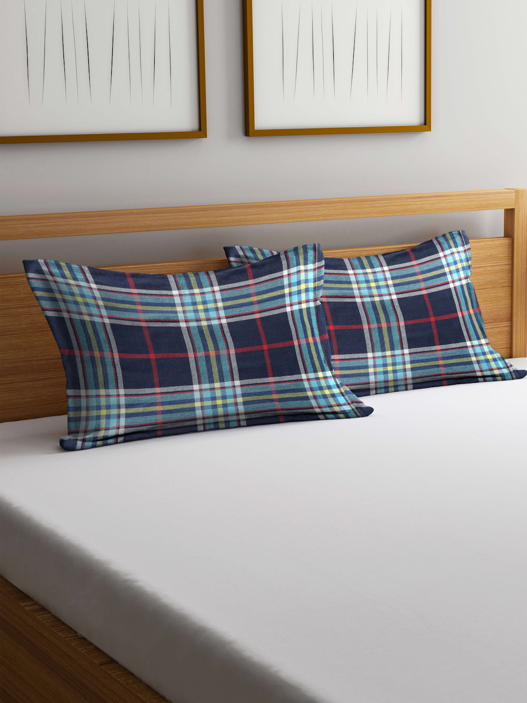 Arrabi Red & Blue 2 Pieces Striped Cotton Pillow Covers