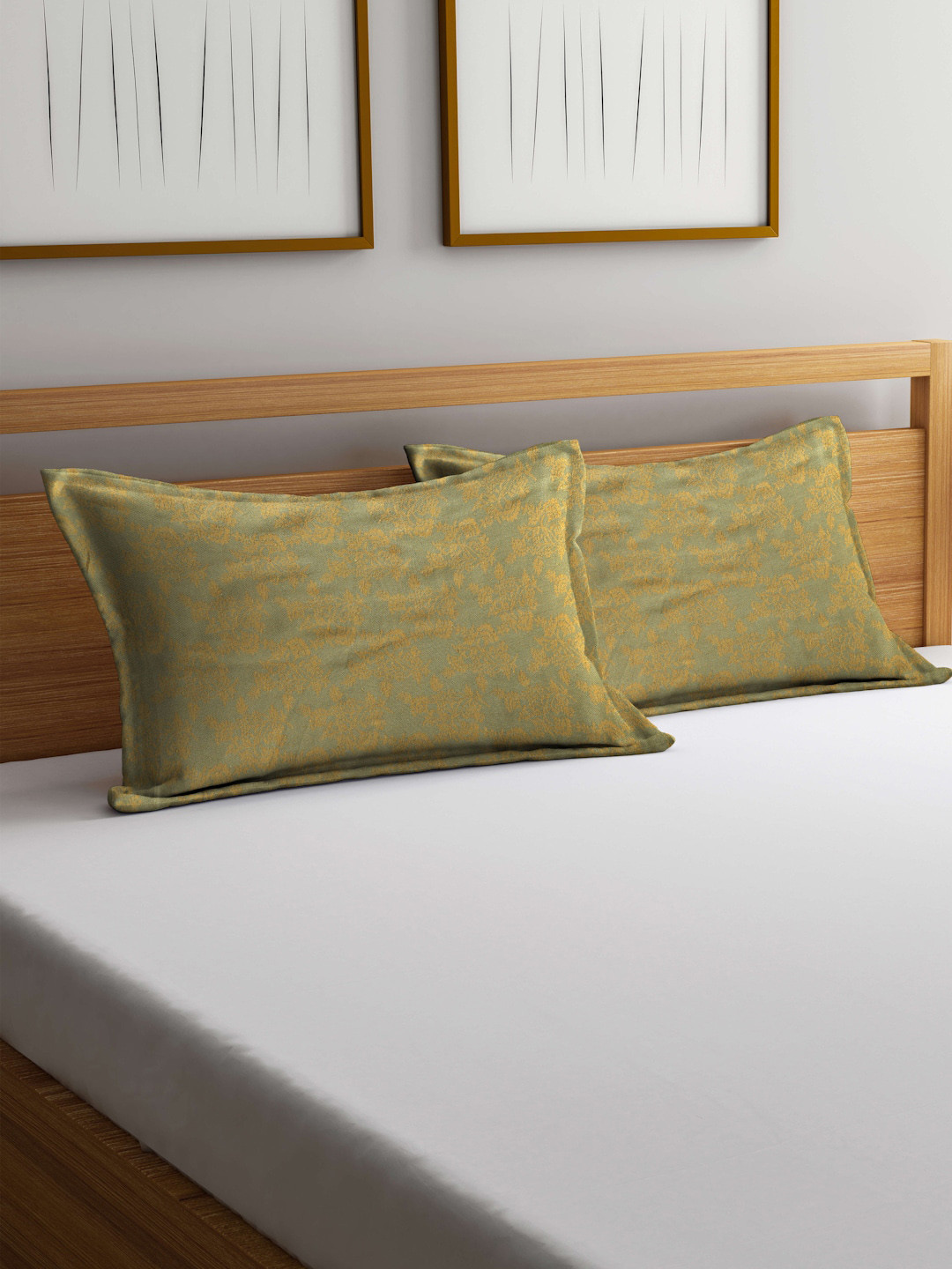 Arrabi Beige 2 Pieces Leaf-Printed Cotton Pillow Covers