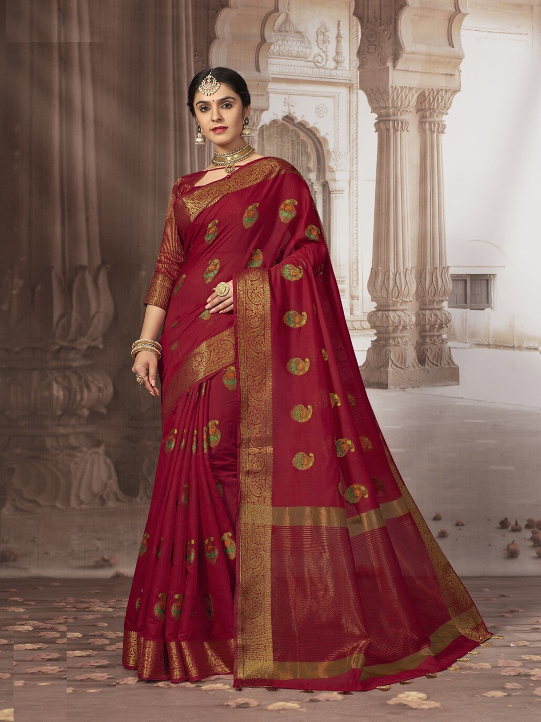 GAJARAI Ethnic Motifs Woven Design Zari Chanderi Saree
