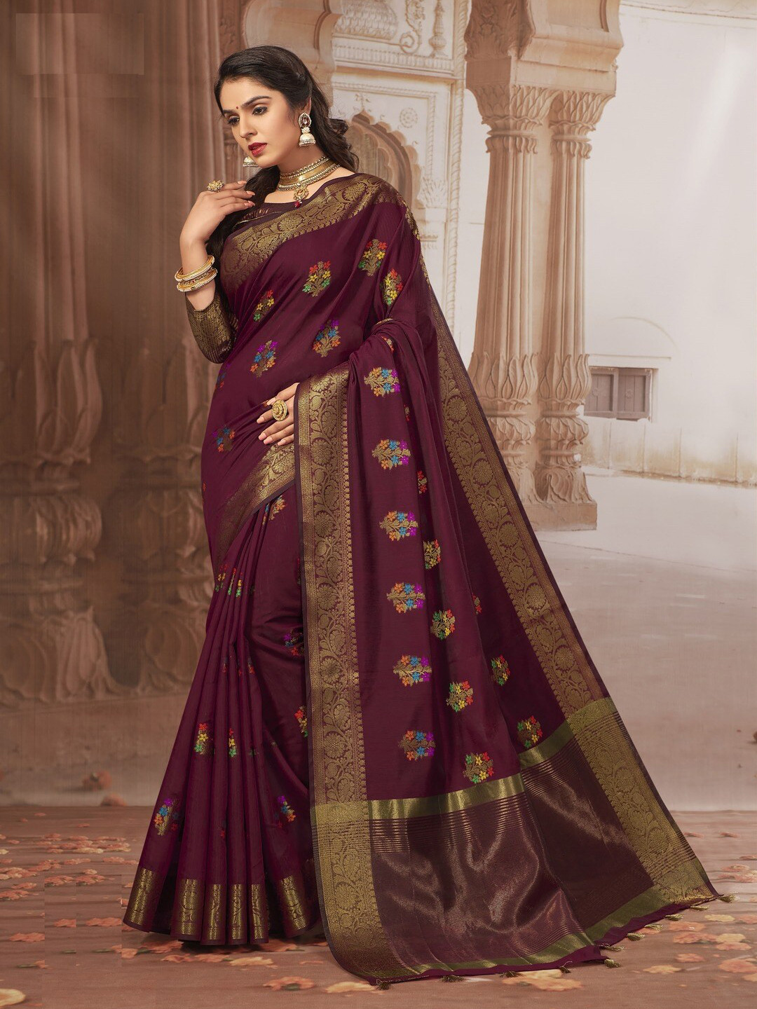 GAJARAI Ethnic Motifs Woven Designed Zari Chanderi Saree