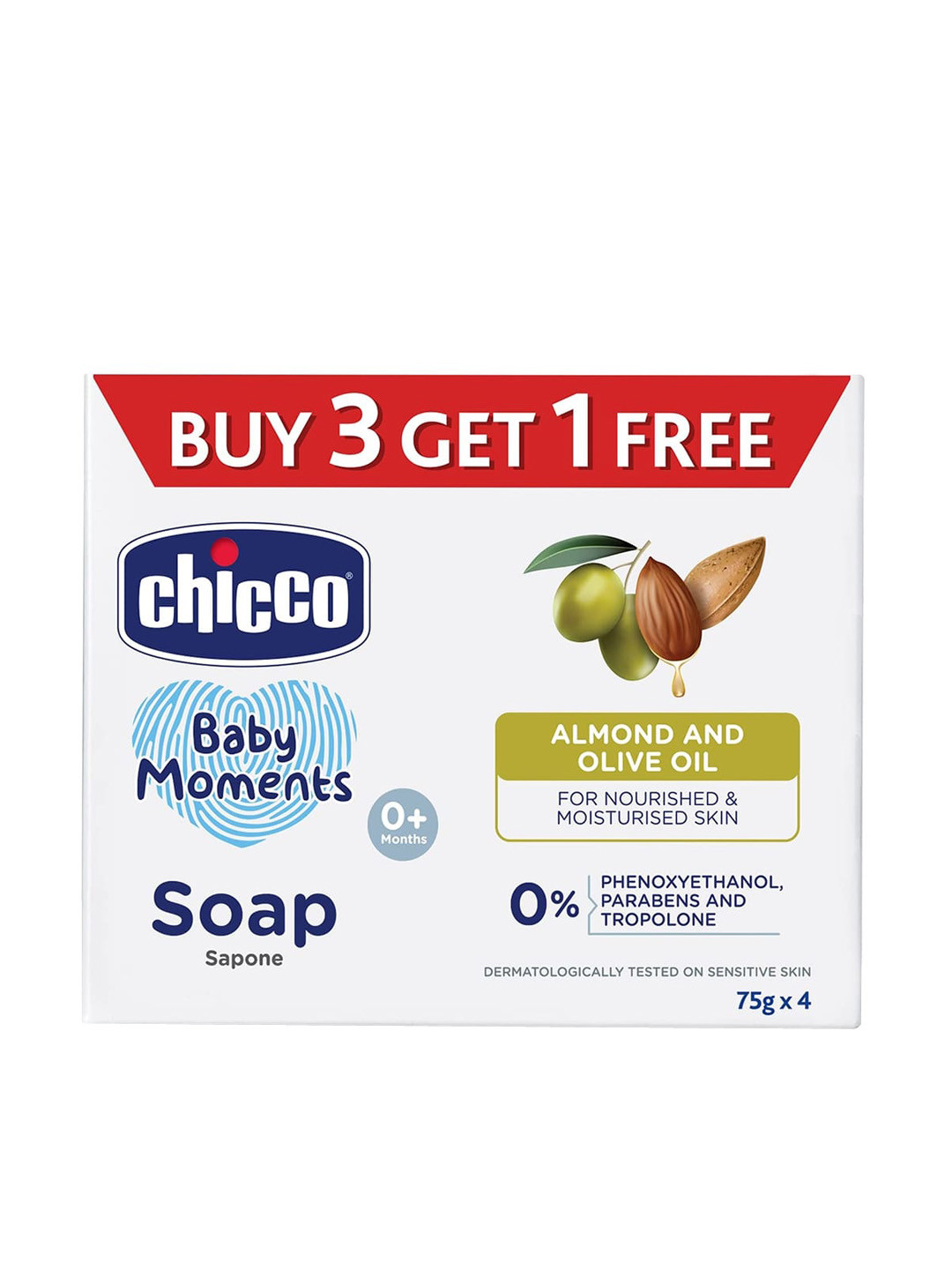 Chicco Buy 3 & Get 1 Free Baby Movement Soap For Nourished & Moisturized Skin- 75g Each