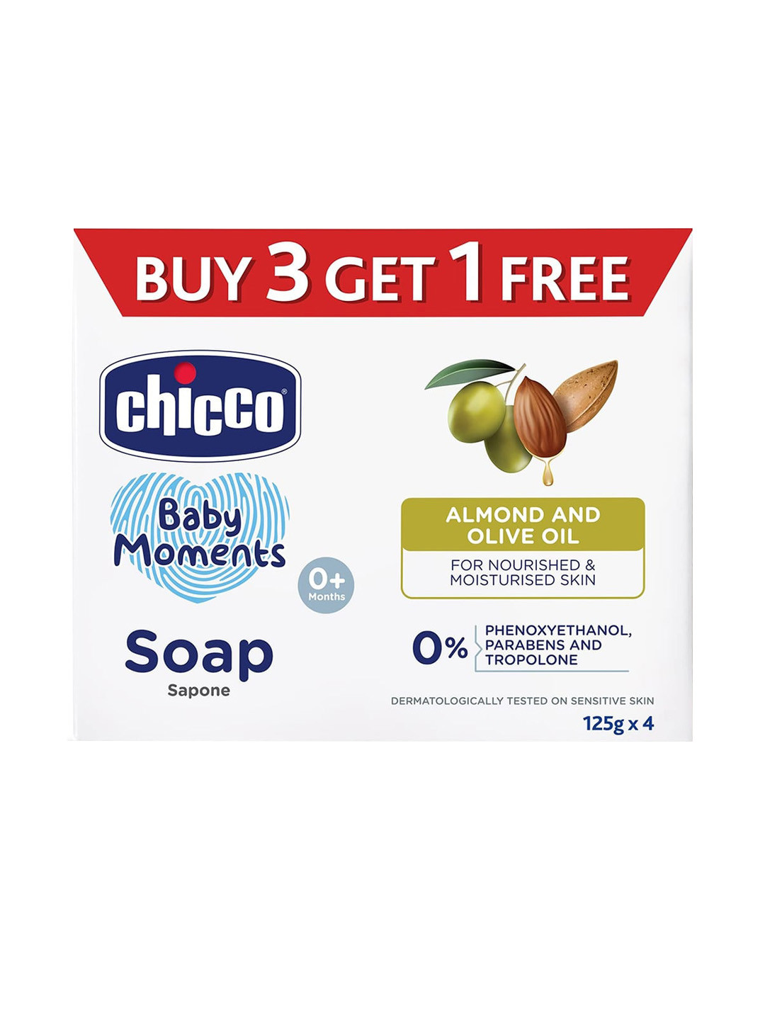 Chicco Buy 3 & Get 1 Free Baby Movement Soap For Nourished & Moisturized Skin- 125g Each