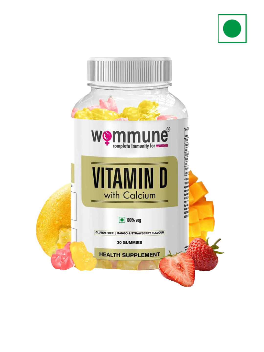 WOMMUNE Women Mango & Strawberry Flavour Vitamin D Gummies With Calcium - 30 Gummies