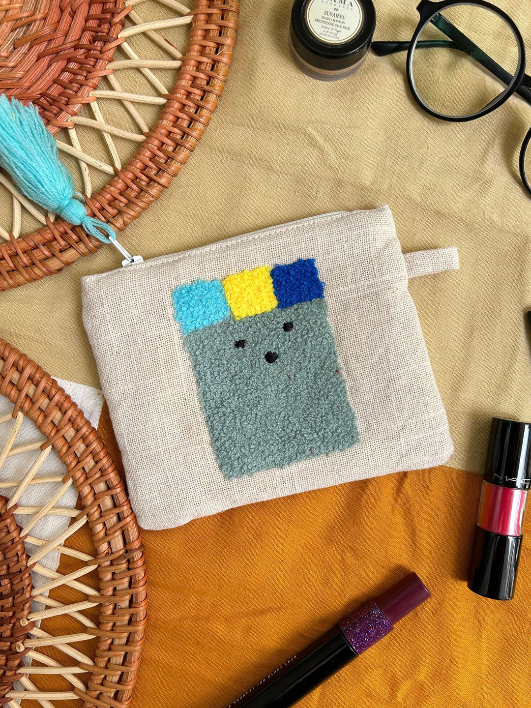 JASMEY HOMES Self Design Cotton Tasselled Pouch