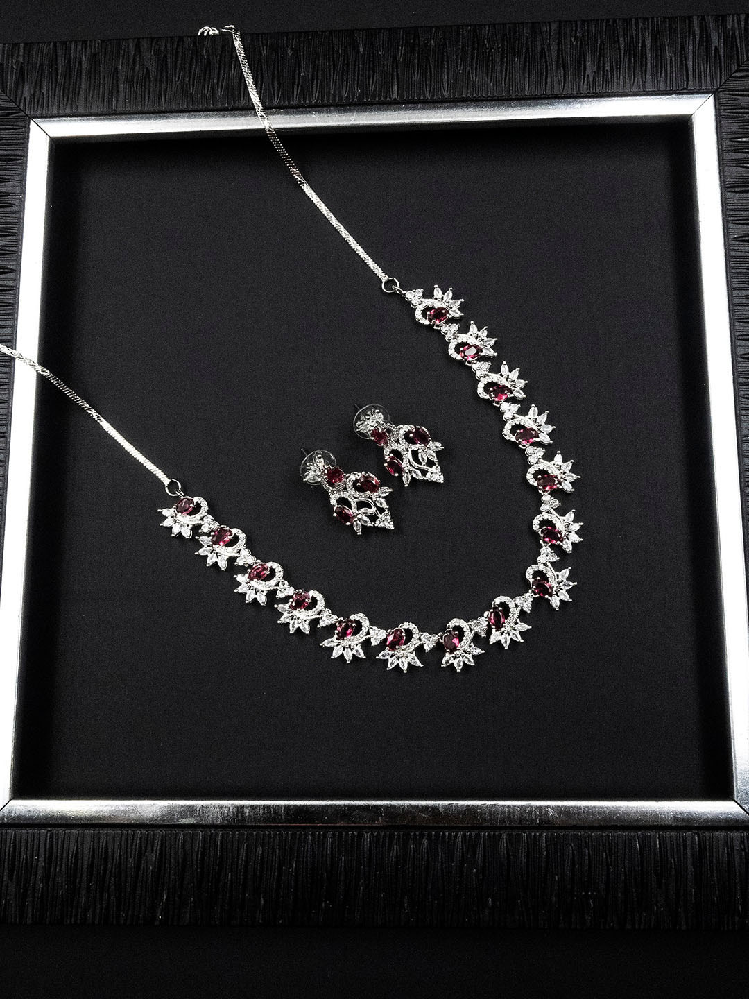 StileAdda Silver-Plated AD-Studded Sleek Jewellery Set