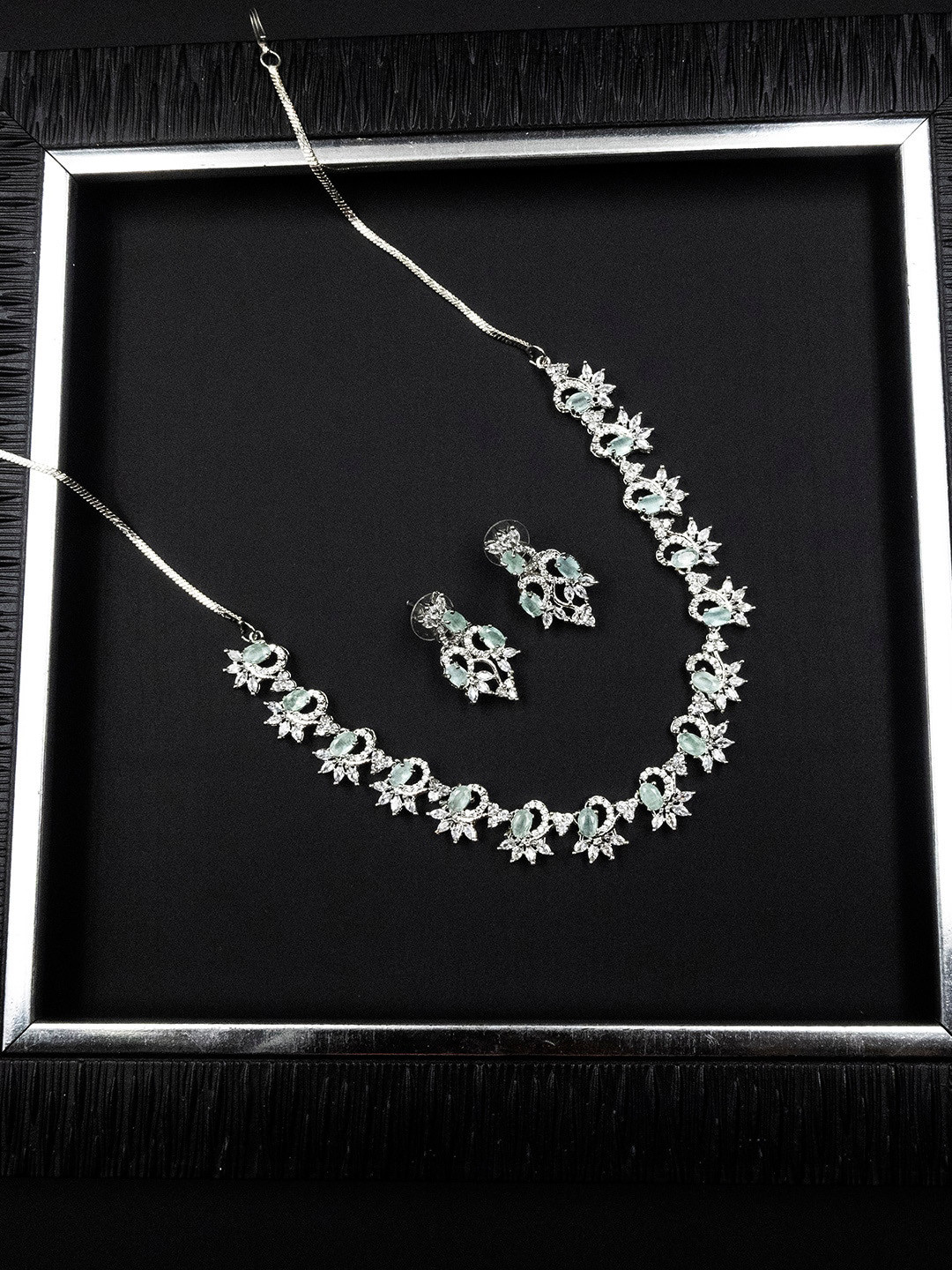 StileAdda Silver-Plated AD-Studded Sleek Necklace & Earrings