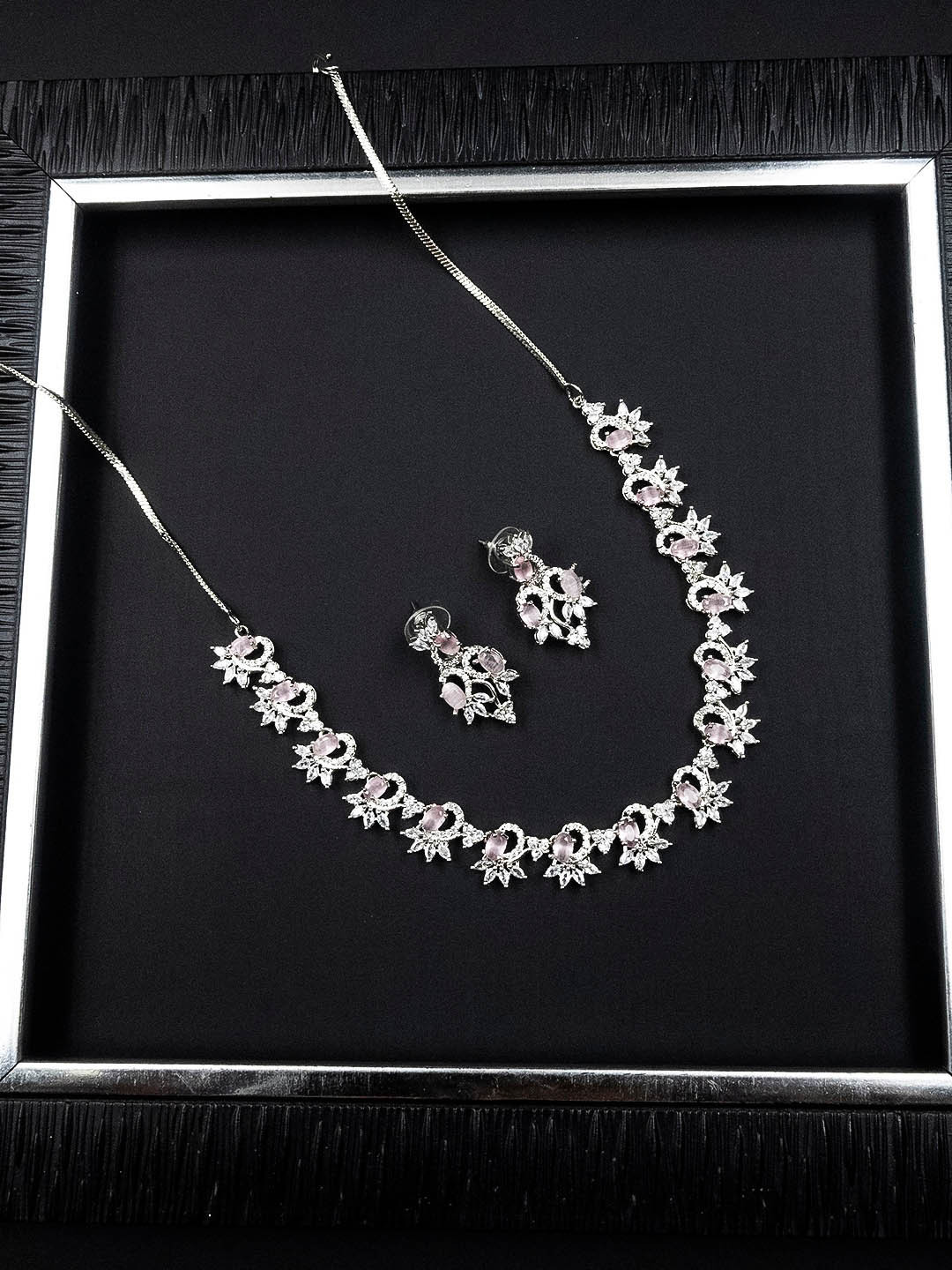 StileAdda Silver Plated American Diamond Studded Sleek Jewellery Set