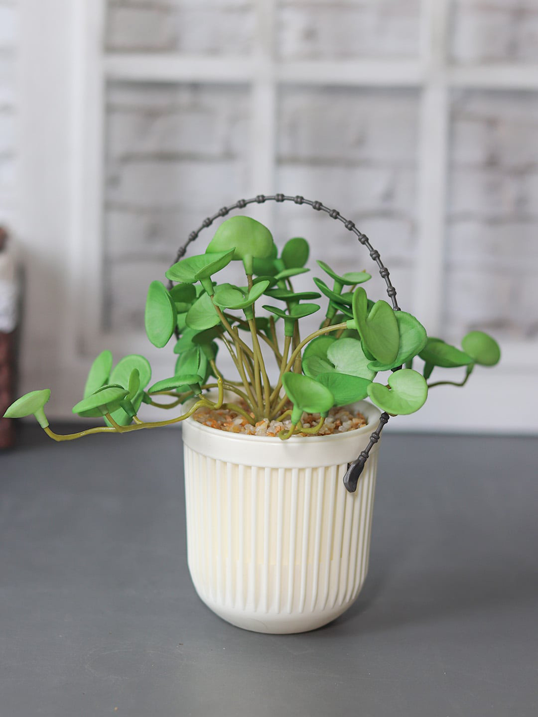 MARKET99 Green & White Artificial Plant With Hanging Pot