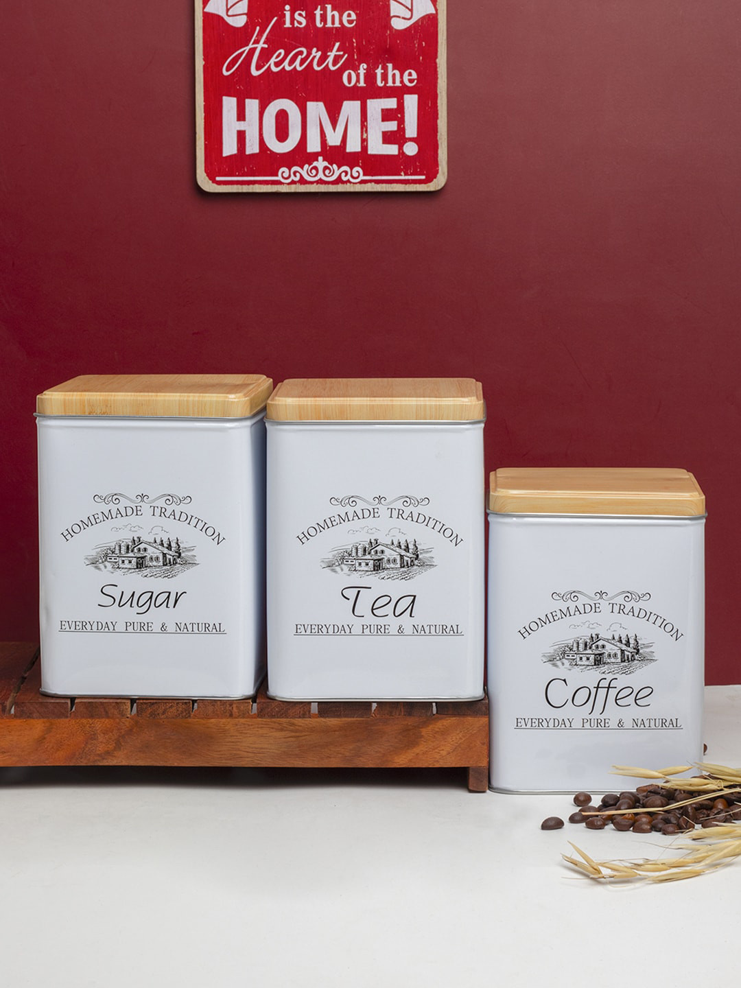 MARKET99 3Pcs White Metal Dishwasher Safe Jar 1.6L Each