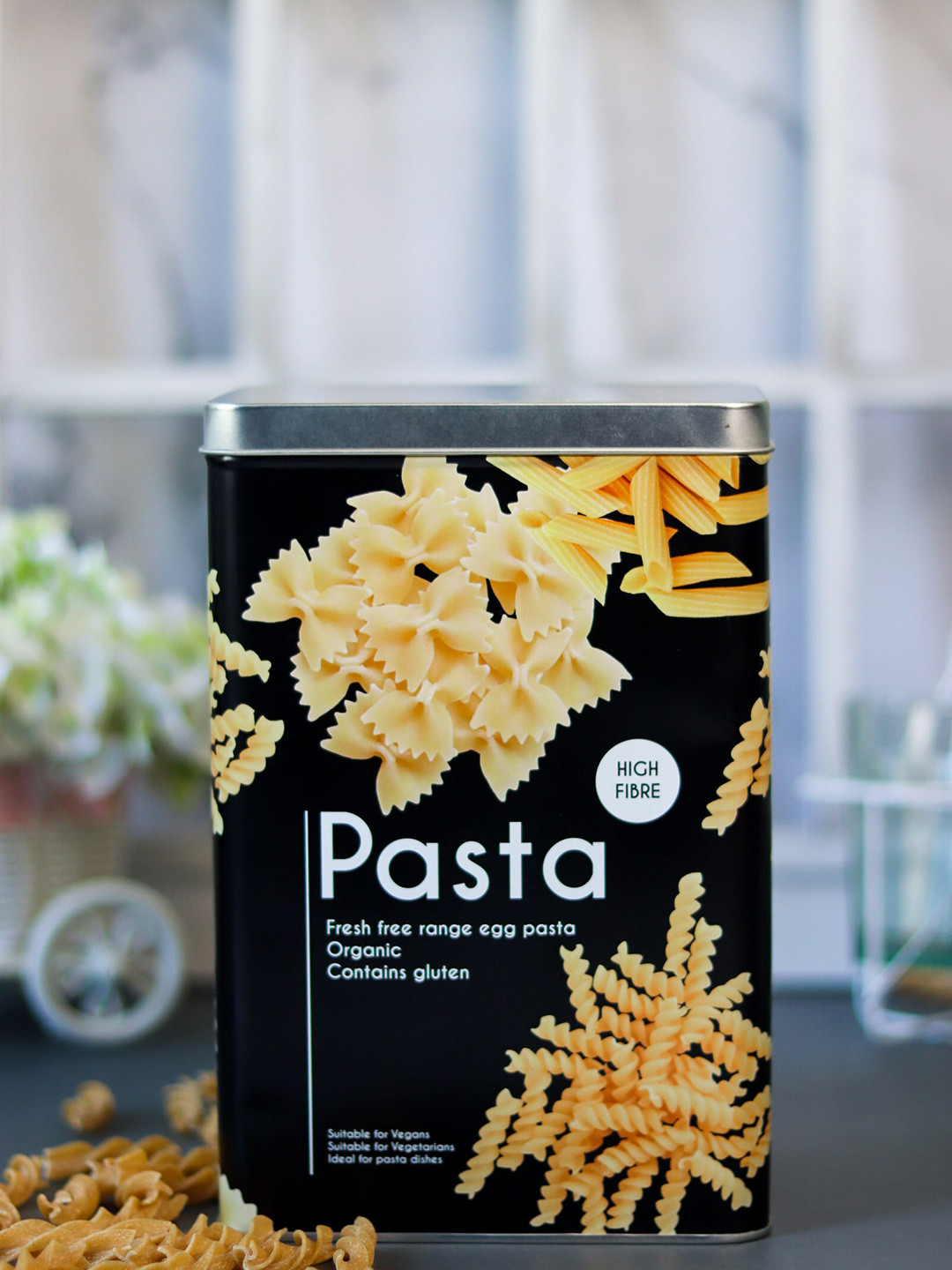 MARKET99 Black Metal Dishwasher Safe Pasta Jar - 3 L