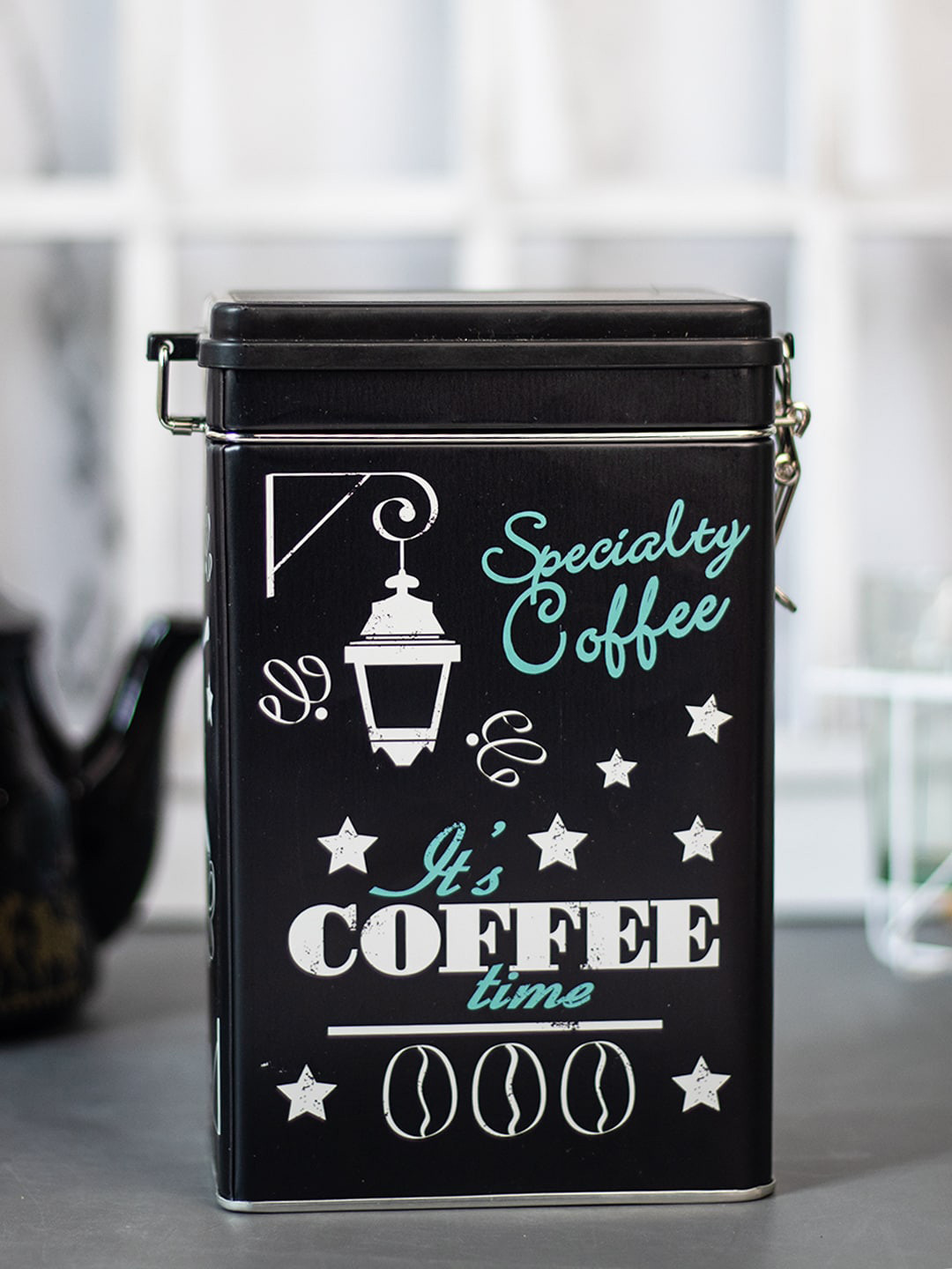 Market99 Black Typography Metal Dishwasher Safe Clip-On Jar-1.7L