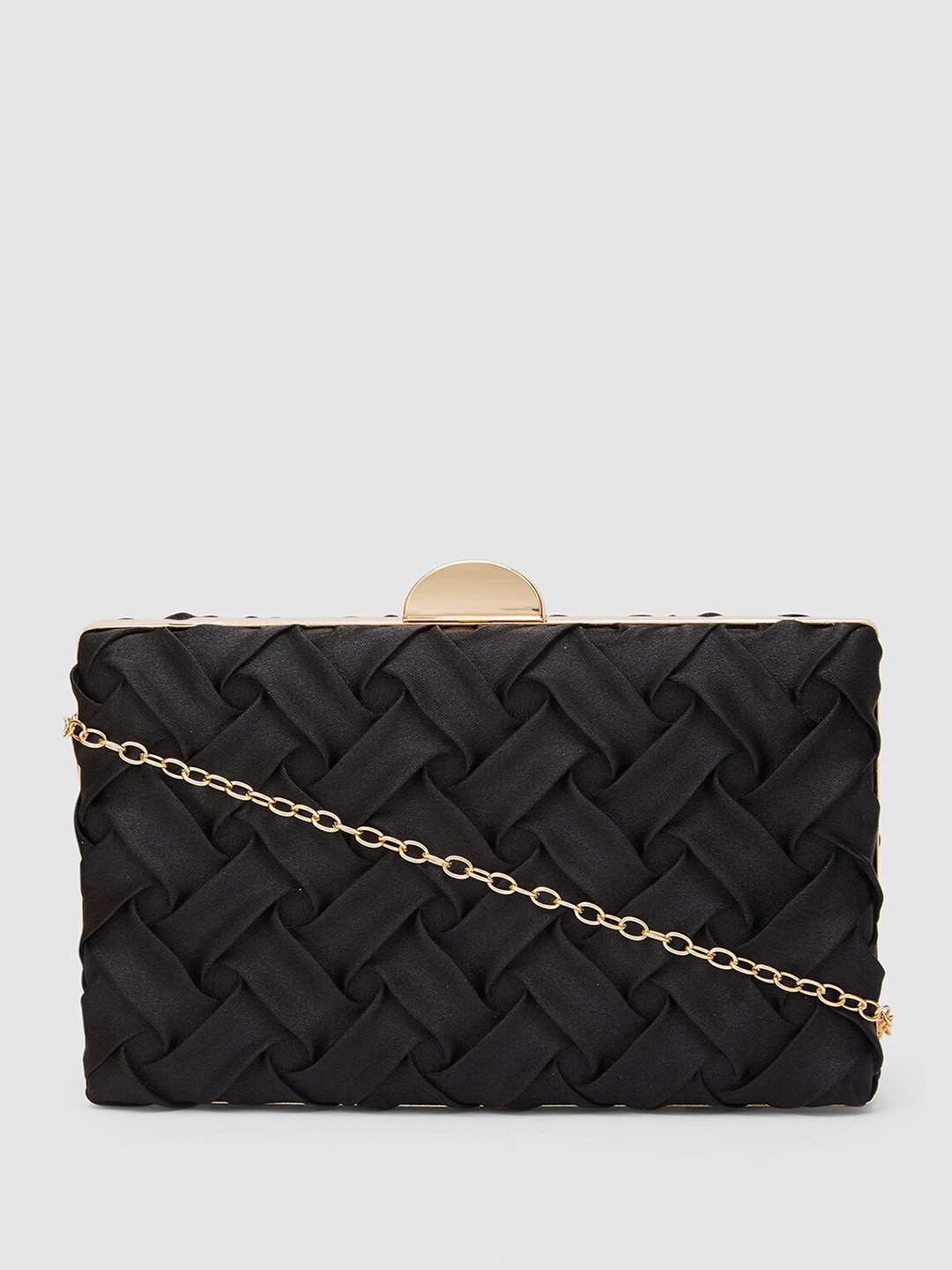Globus Women Black Textured Party Box Clutch
