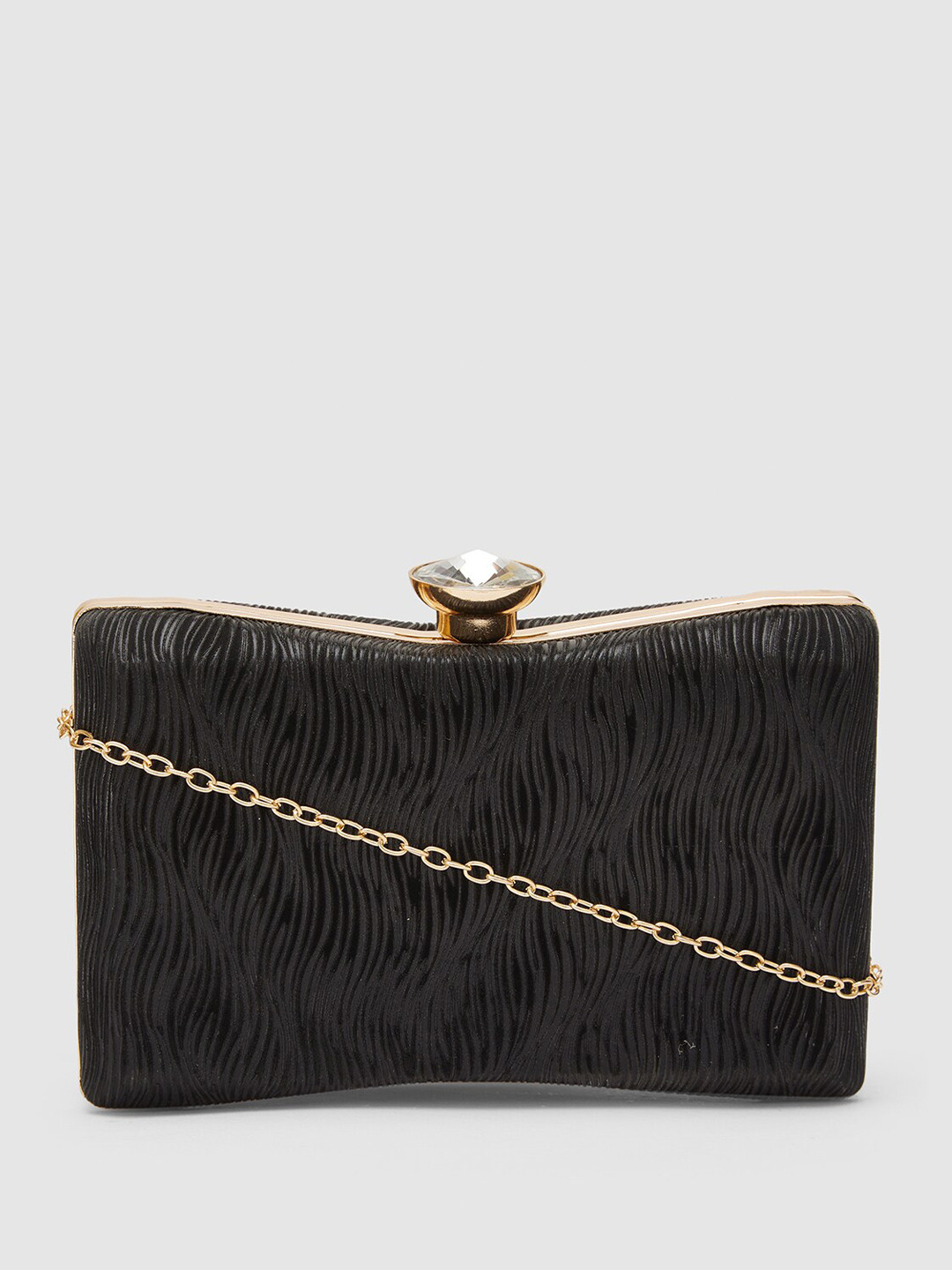 Globus Women Black Embellished Party Box Clutch
