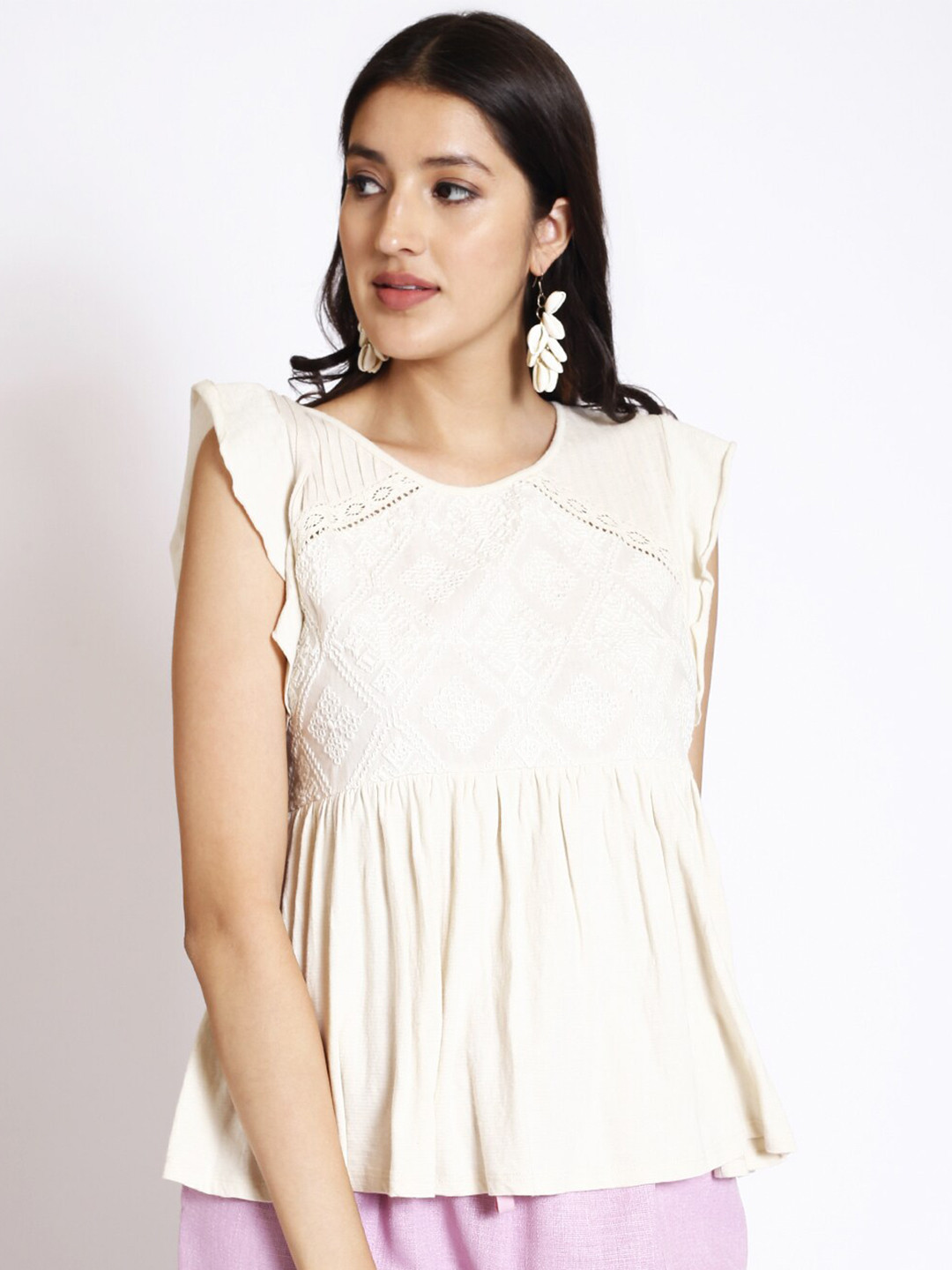 250 DESIGNS Ethnic Motifs Embroidered Gathered Detailed Peplum Top