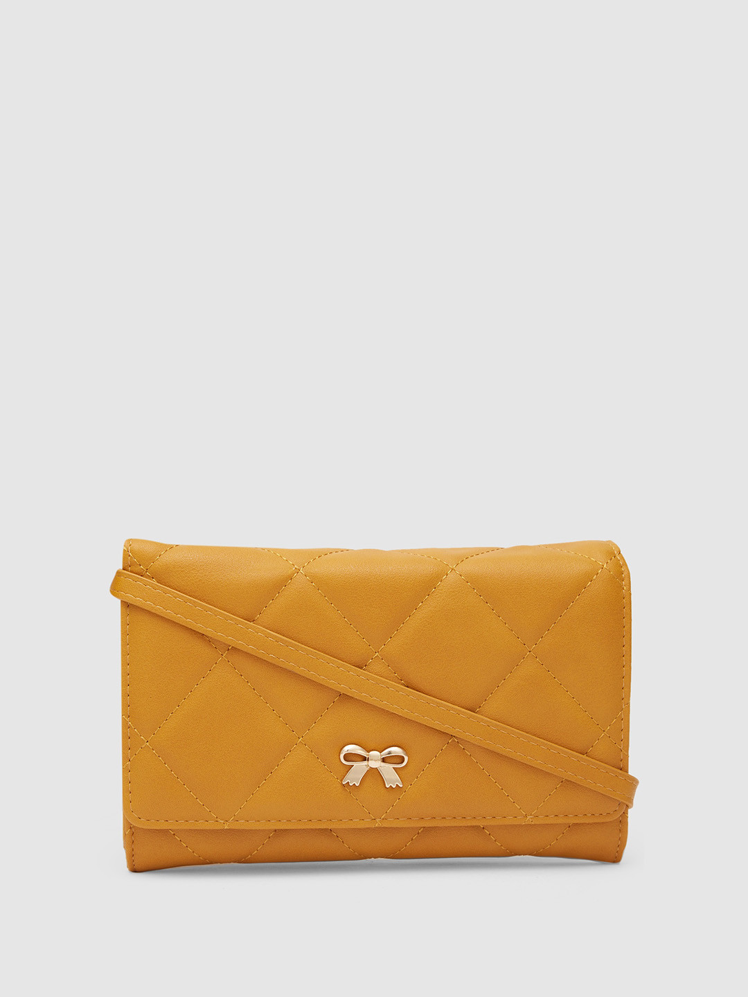 Globus Women Mustard Textured Pouch Sling Bag