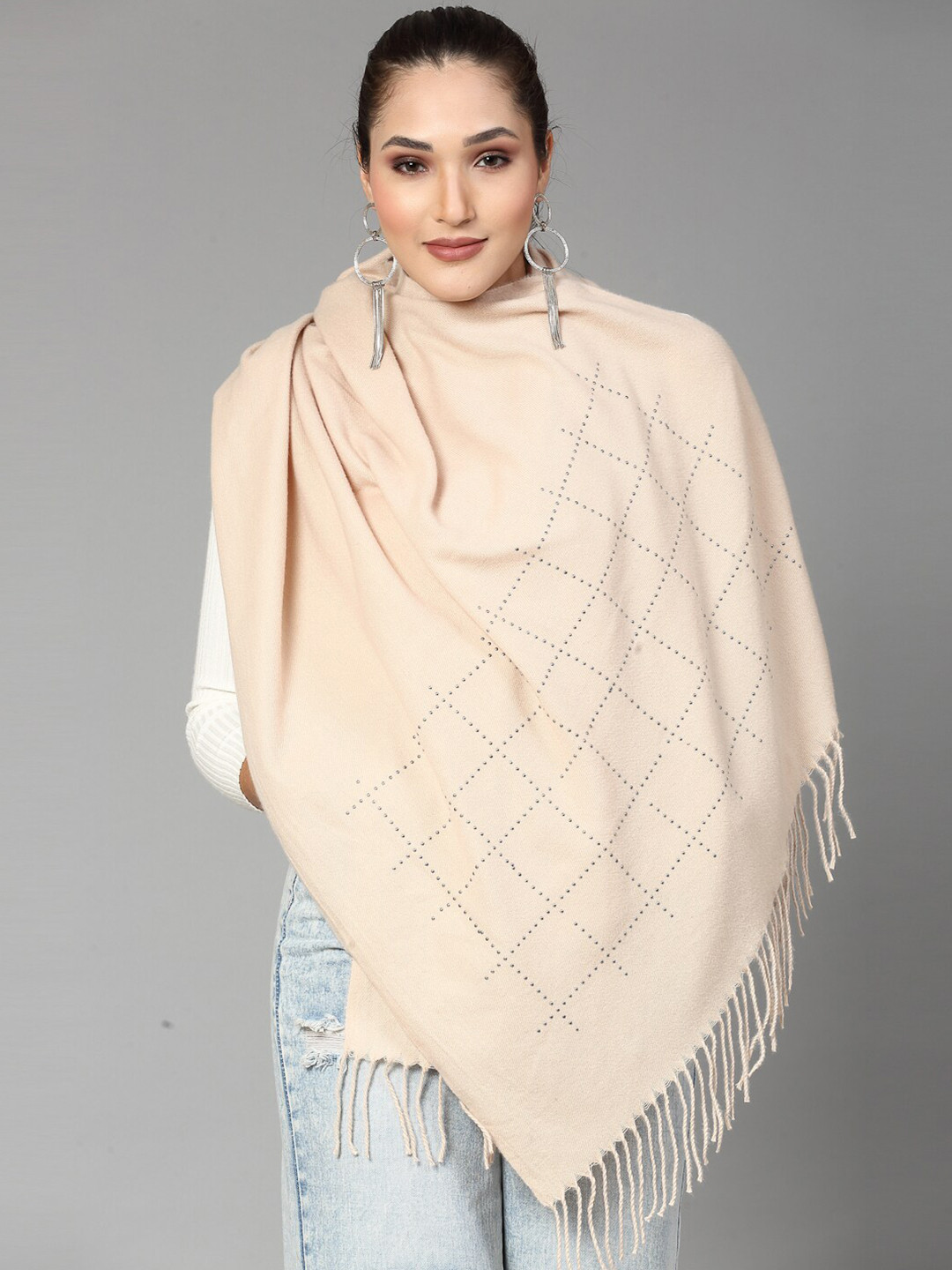 Mafadeny Embellished Stole With Tasselled Border