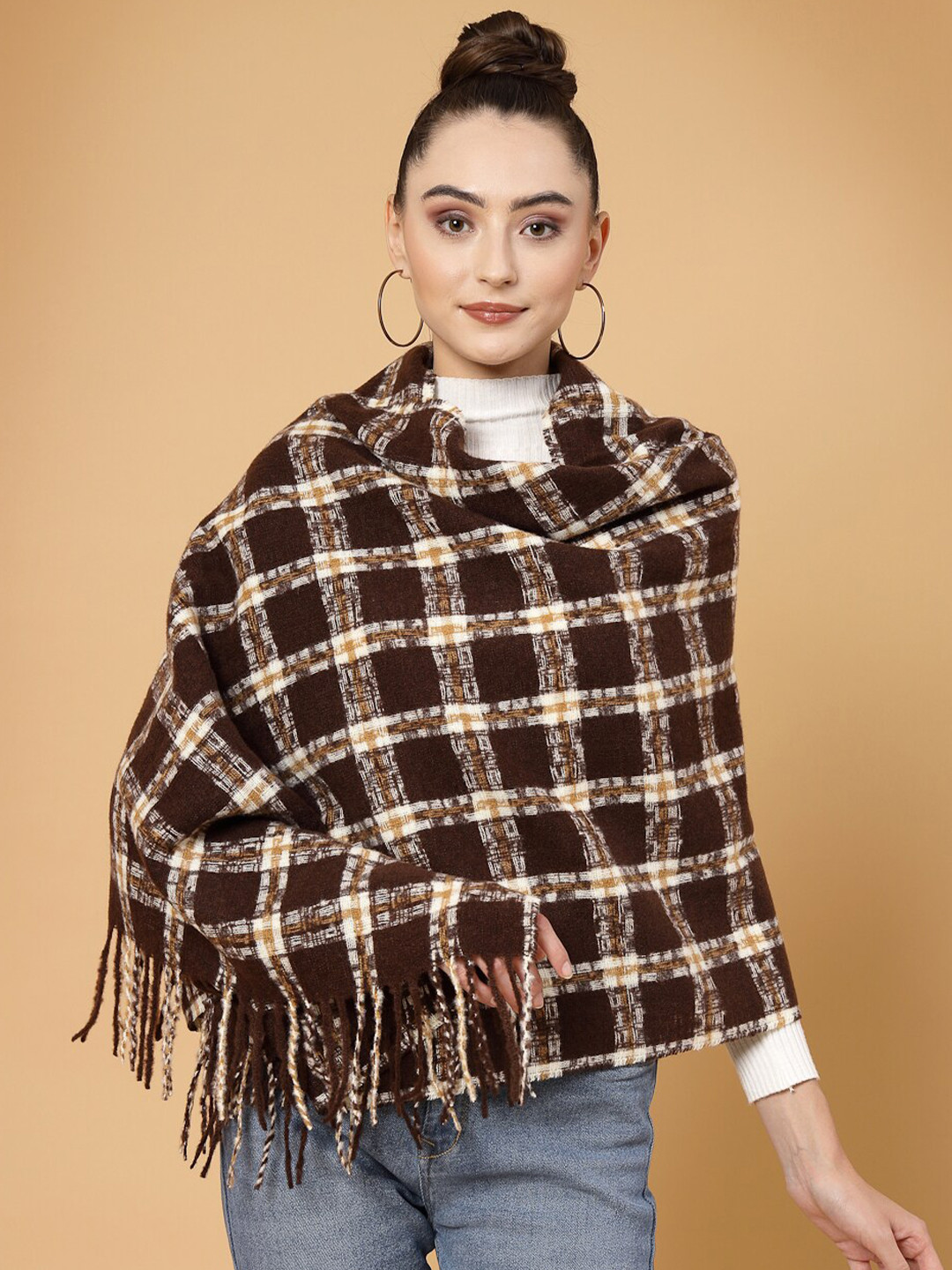 Mafadeny Checked Stole With Tasselled