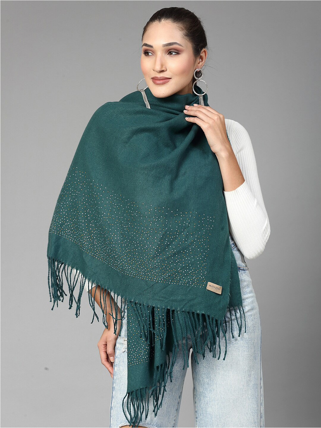 Mafadeny Embellished Winter Wrap Stole Has Tasselled Border