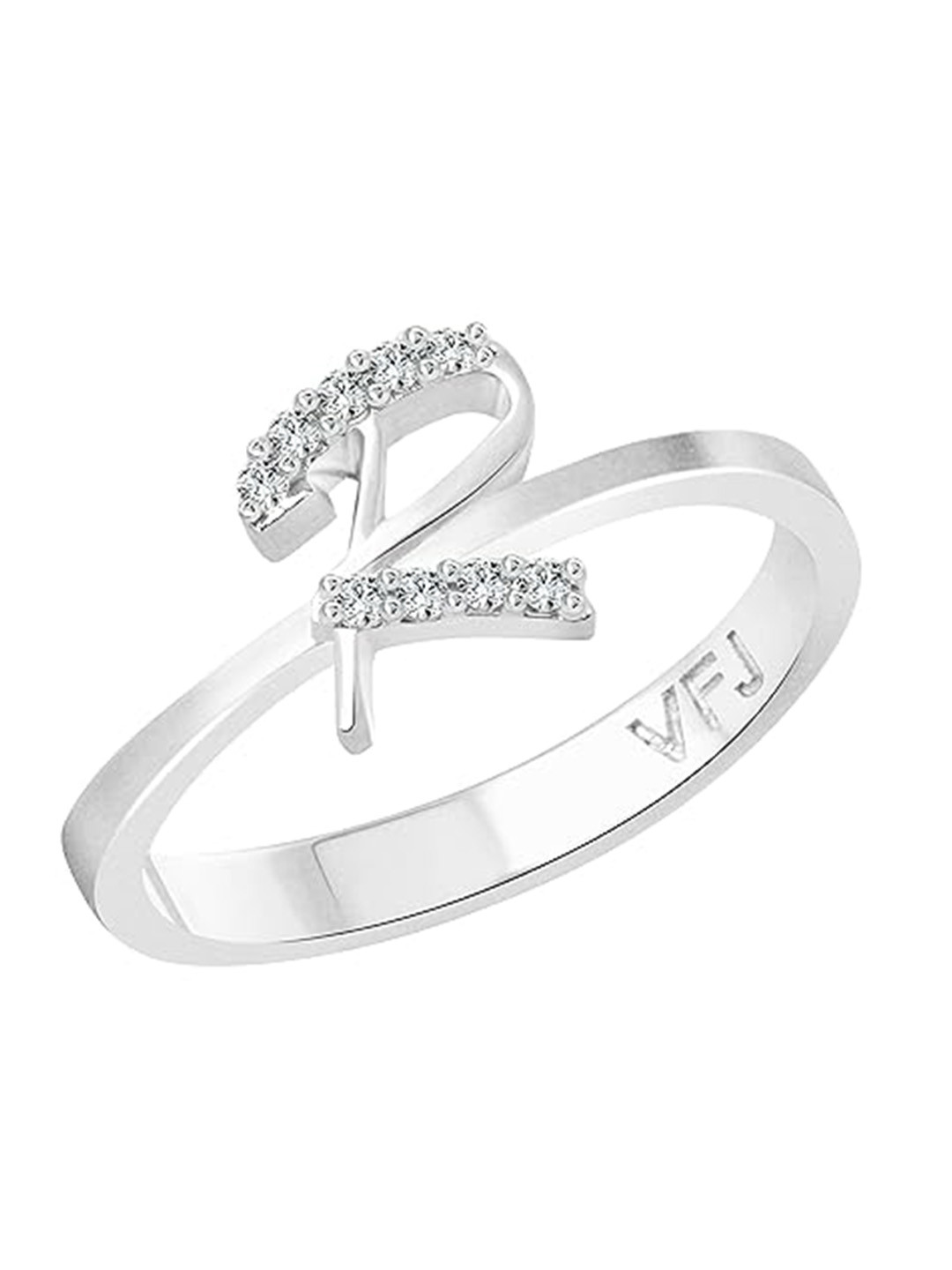 Vighnaharta Silver-Plated CZ Studded Alphabet R Finger Ring
