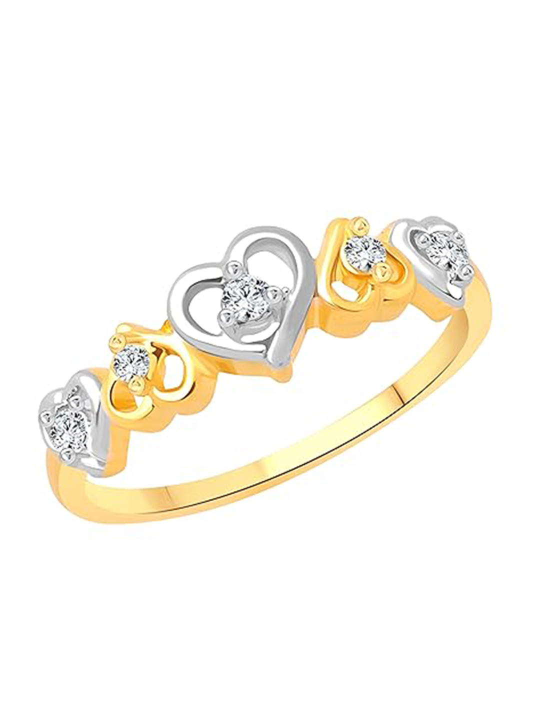 Vighnaharta Gold Plated Cubic Zirconia Studded Dancing Heart Finger Ring