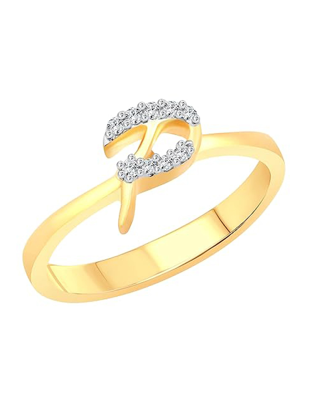 Vighnaharta Gold Plated CZ Studded Alphabet P Finger Ring