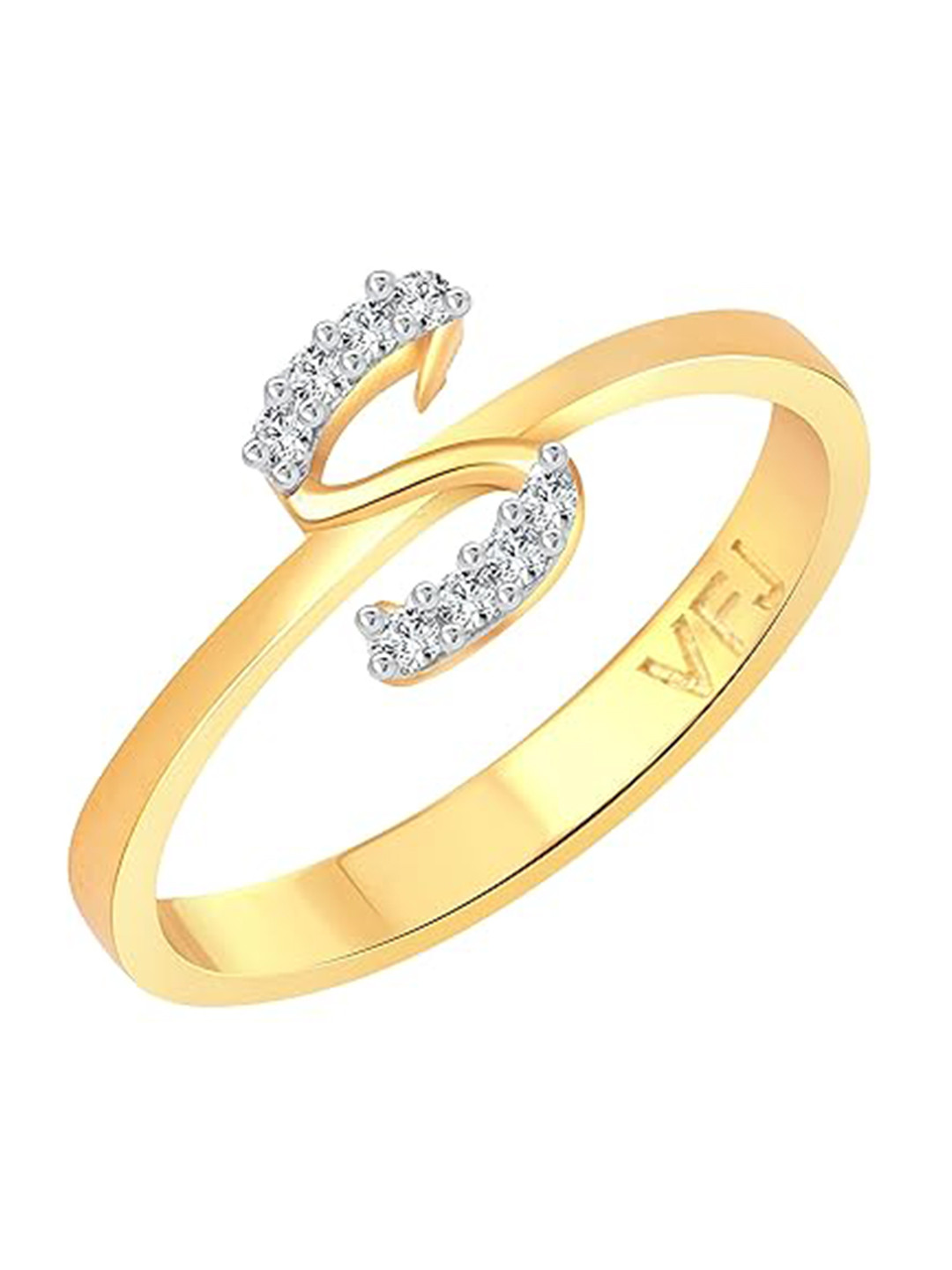 Vighnaharta Gold-Plated CZ Studded Alphabet S Finger Ring