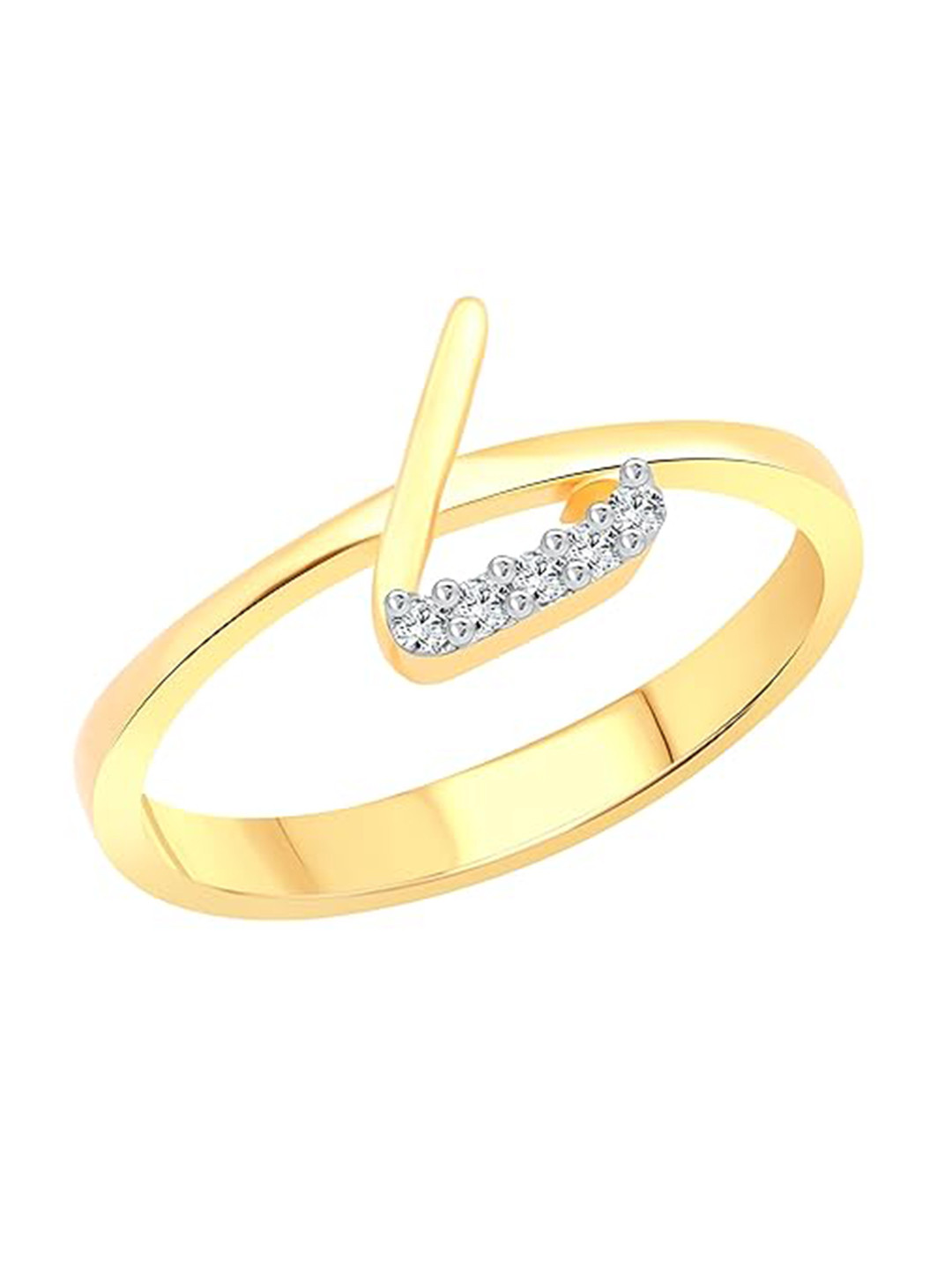 Vighnaharta Gold-Plated CZ Studded Alphabet L Finger Ring