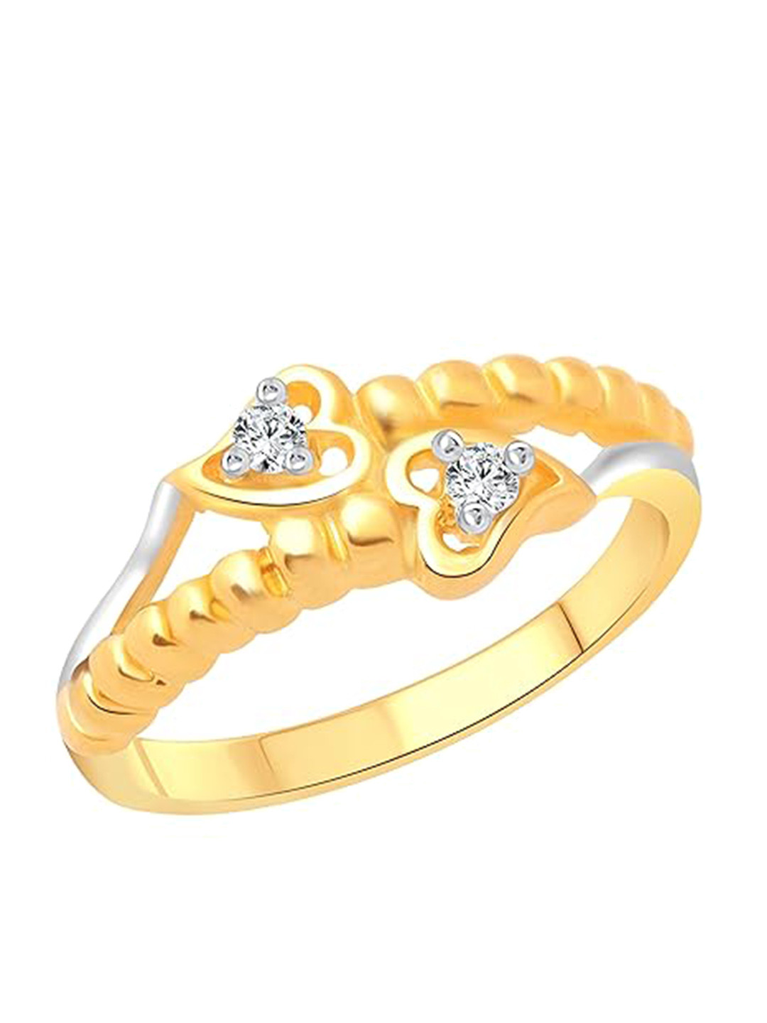 Vighnaharta Gold Plated Cubic Zirconia Studded Dual Rope Heart Finger Ring