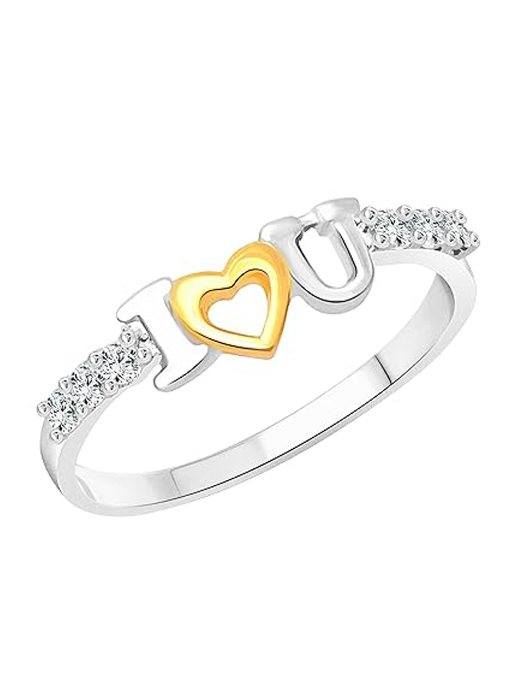 Vighnaharta Rhodium Plated CZ Studded I Love U Details Finger Ring