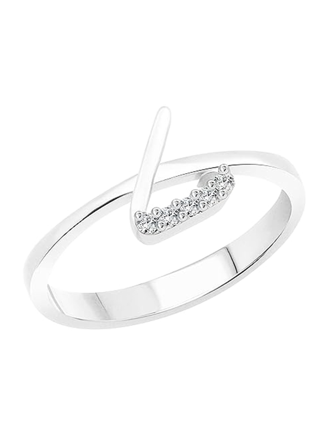Vighnaharta Rhodium Plated Cubic Zirconia Studded Alphabet L Finger Ring