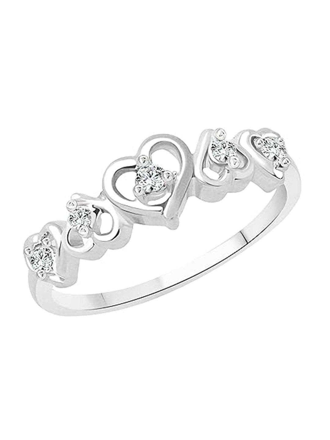 Vighnaharta Rhodium Plated Cubic Zirconia Stone Studded Dancing Heart Finger Ring