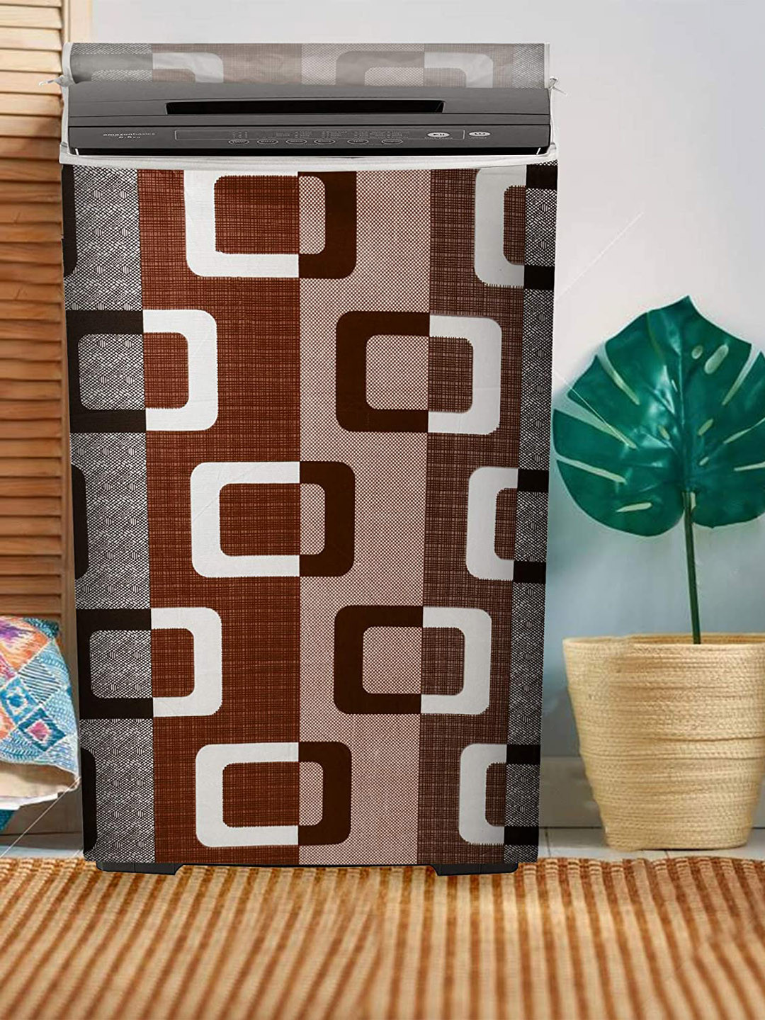 Dakshya Industries Brown & White Printed Washing Machine Cover