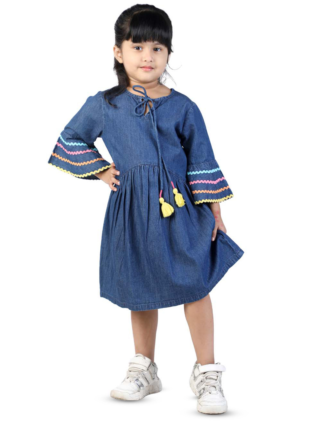Budding Bees Girls Bell Sleeve Denim Fit & Flare Dress